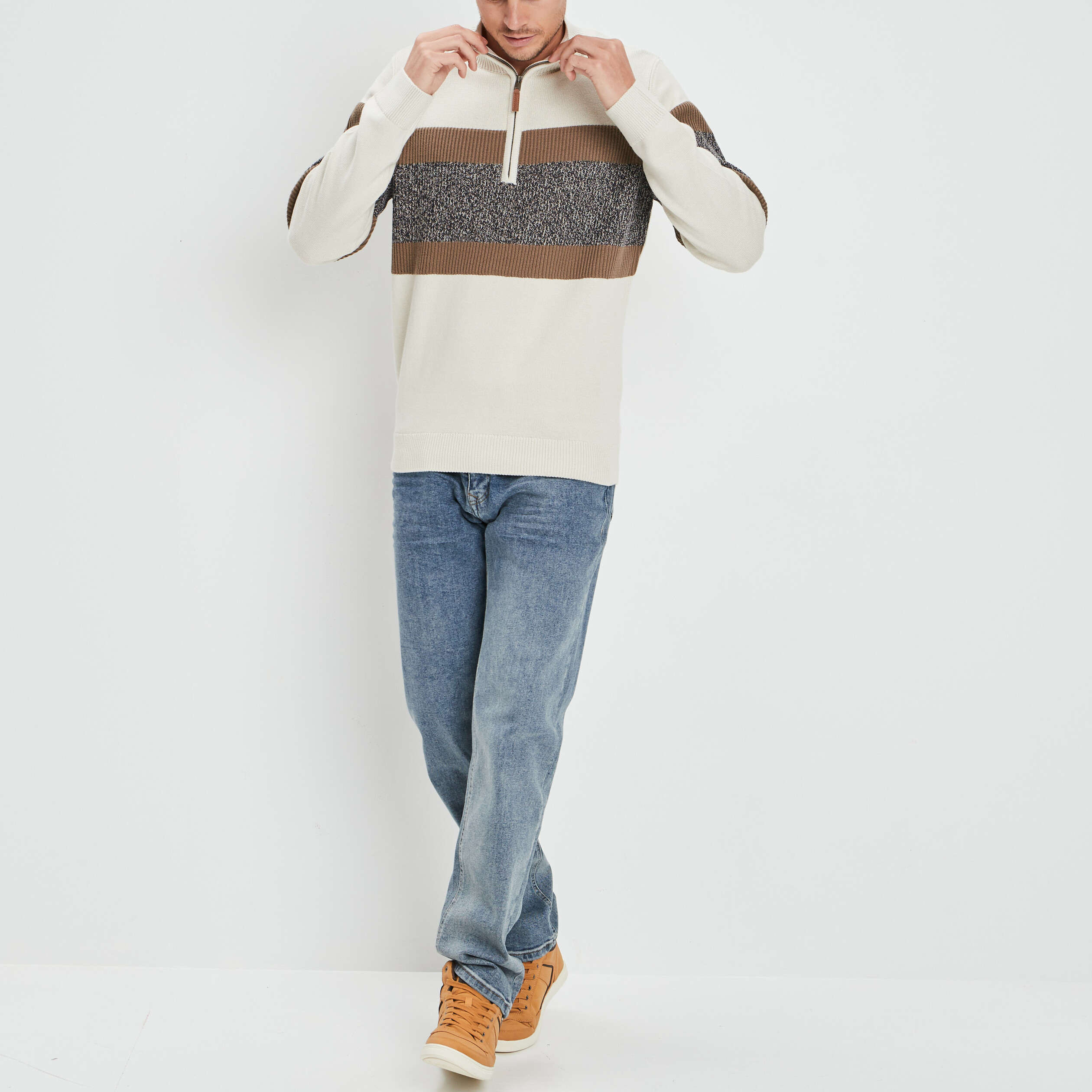 Pull avec col montant ivoire homme | La Halle