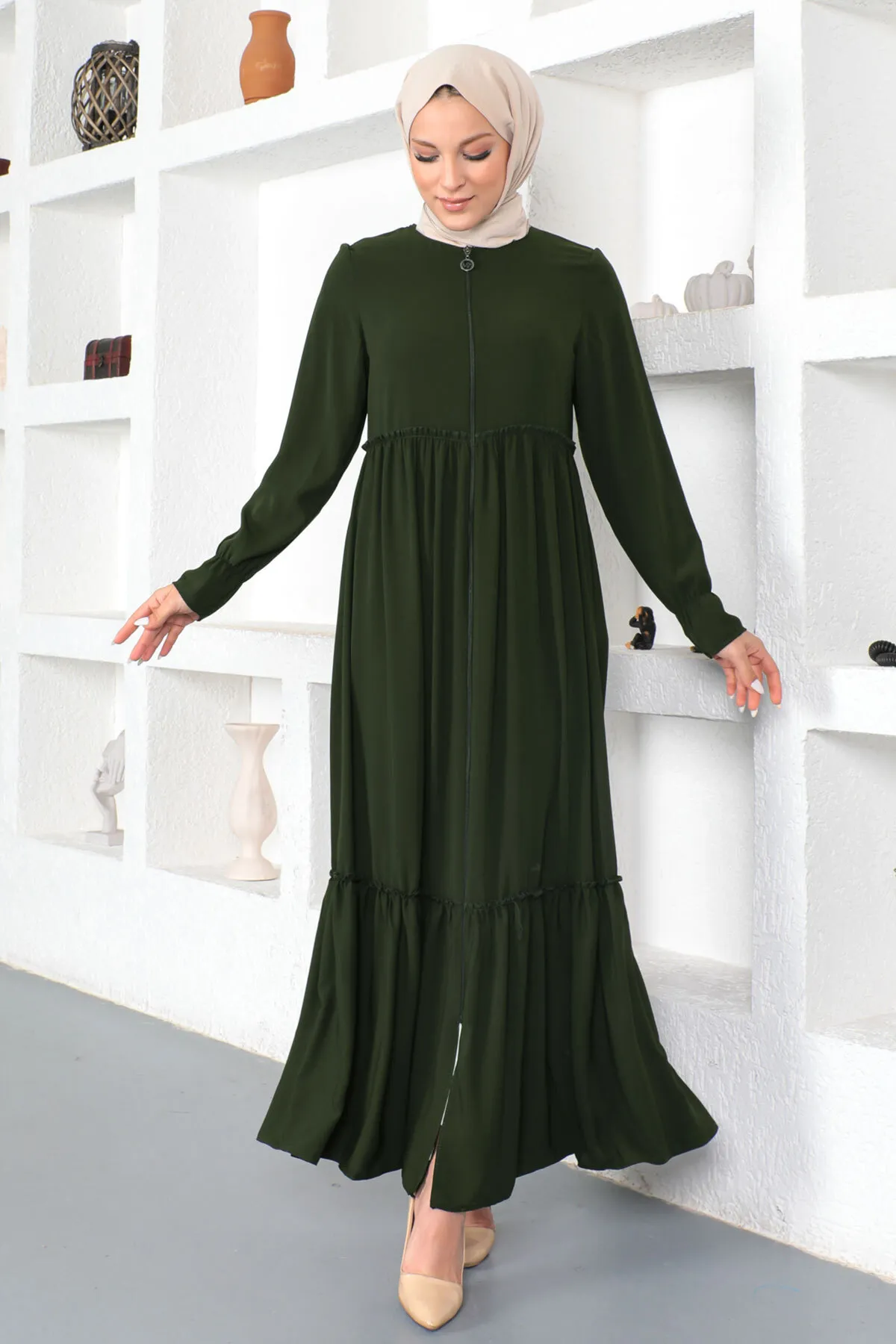 Tesettür Dünyası  Volants Hijab Abaya Tsd230335 Khaki