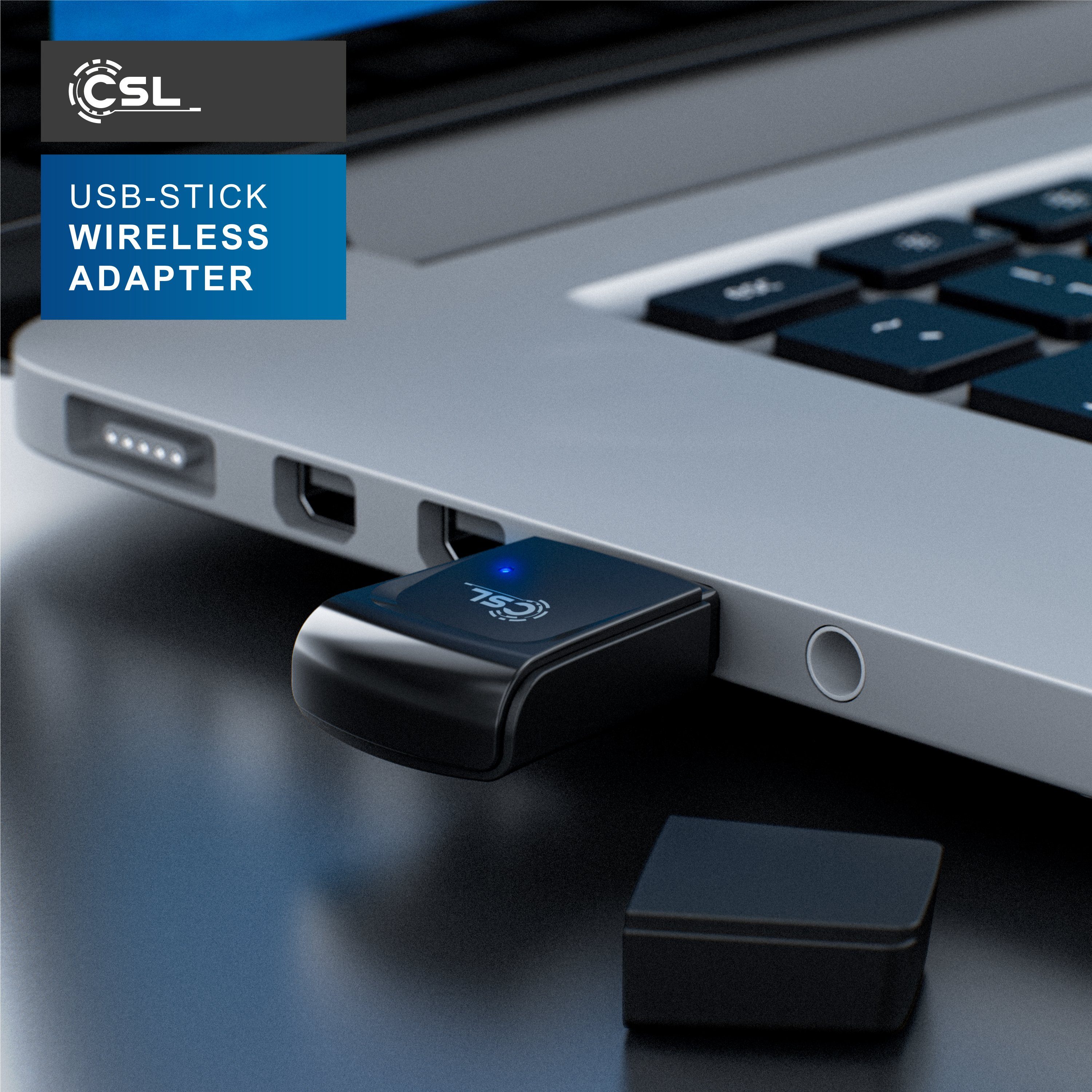CSL WLAN-Dongle, 300 Mbit/s USB Stick WiFi Adapter 2,4 Ghz 2T2R, Verstärkung 18 dBm
