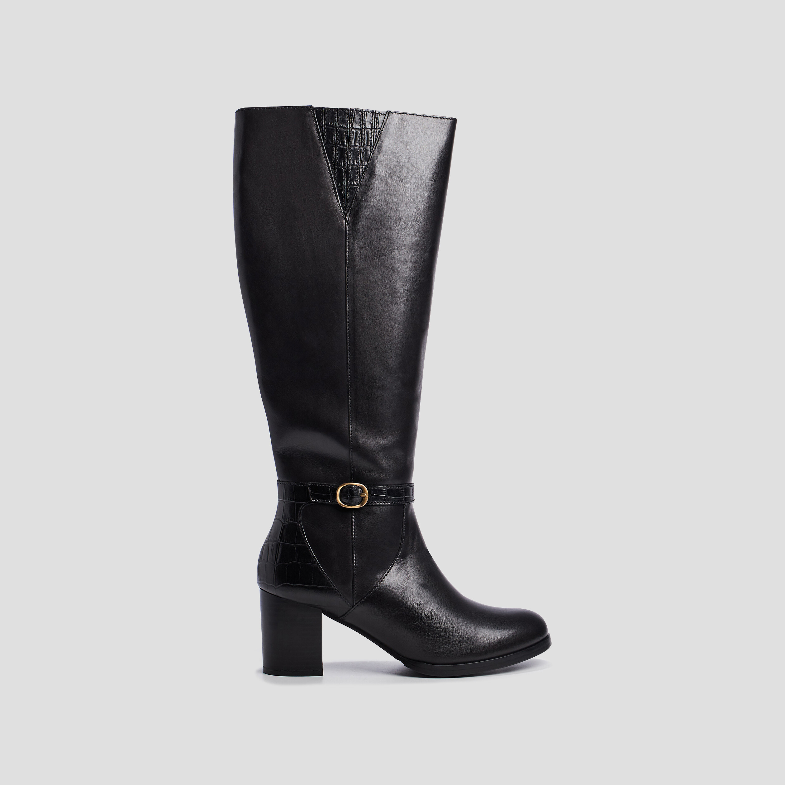 Bottes en cuir à talons et boucles noir femme | La Halle