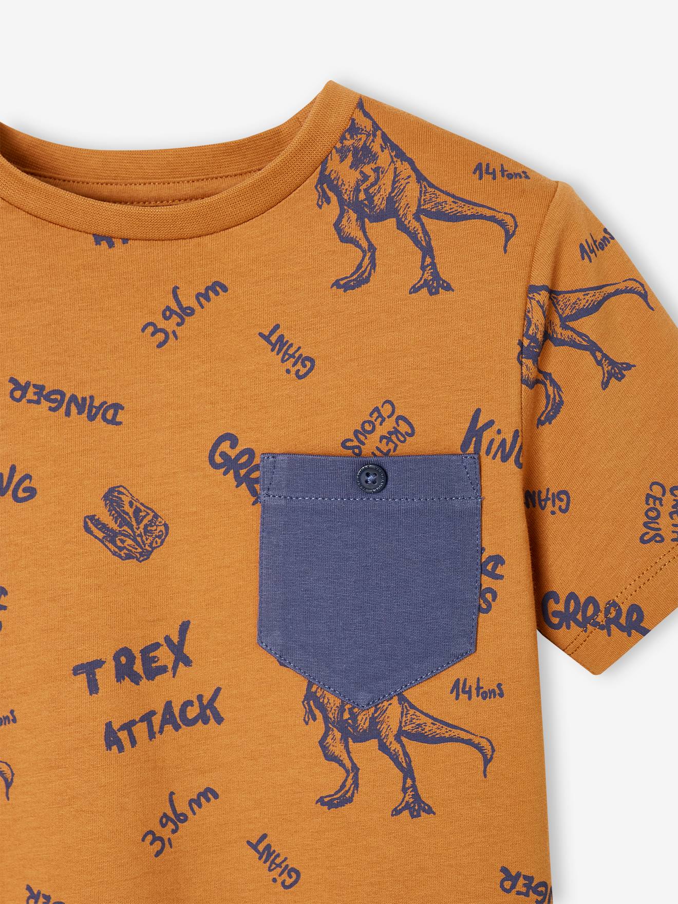 Vertbaudet Jungen T-Shirt, Print und Brusttasche Oeko-Tex - ziegel