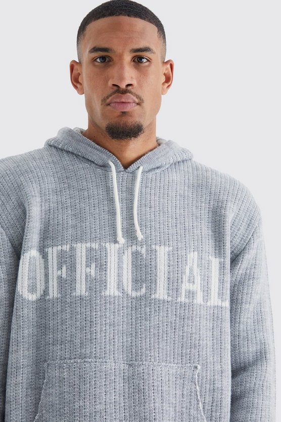 Tall gerippter Oversize Strick-Hoodie