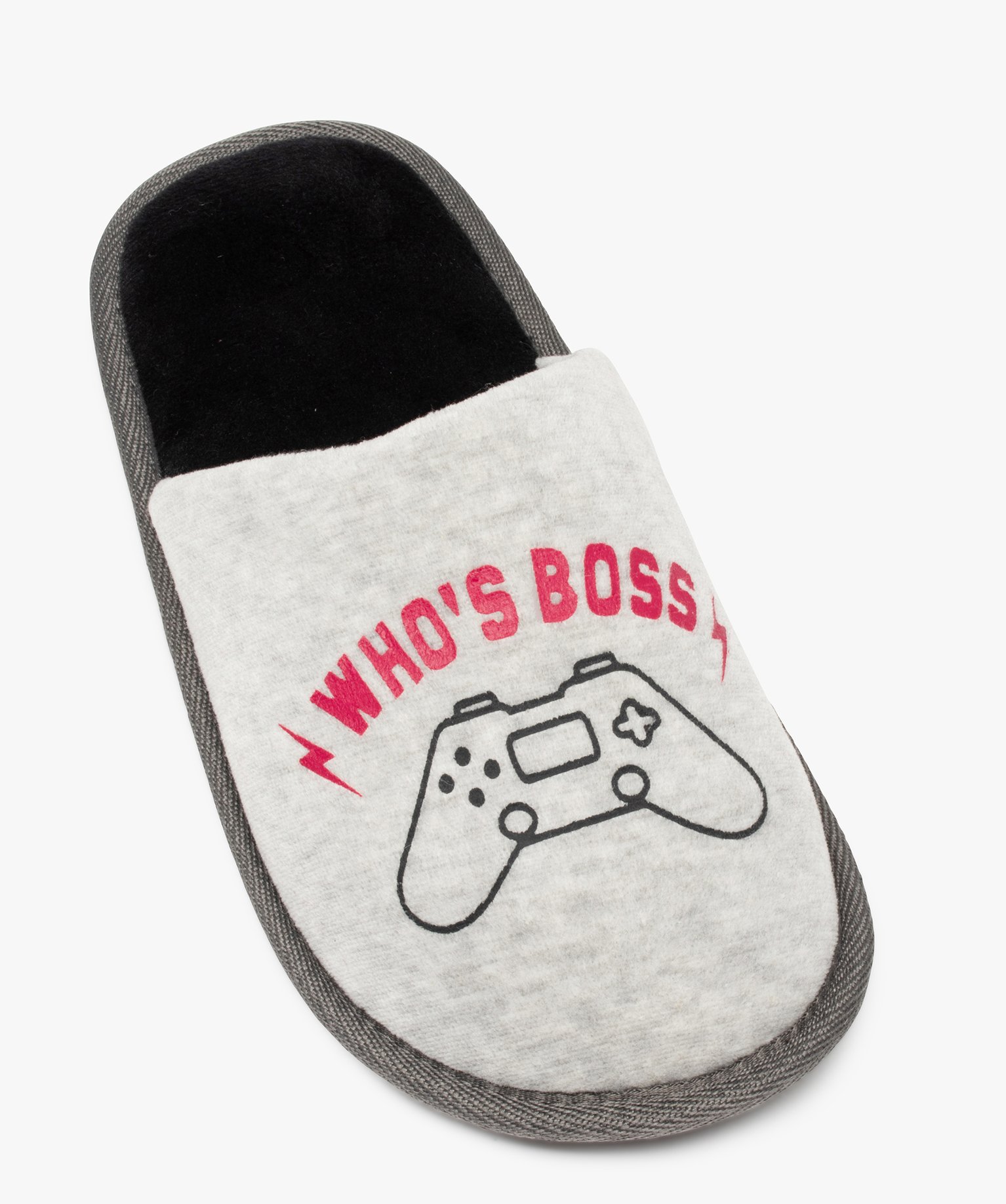 Chaussons mules en velours motif console de jeu Garçon gris | GEMO