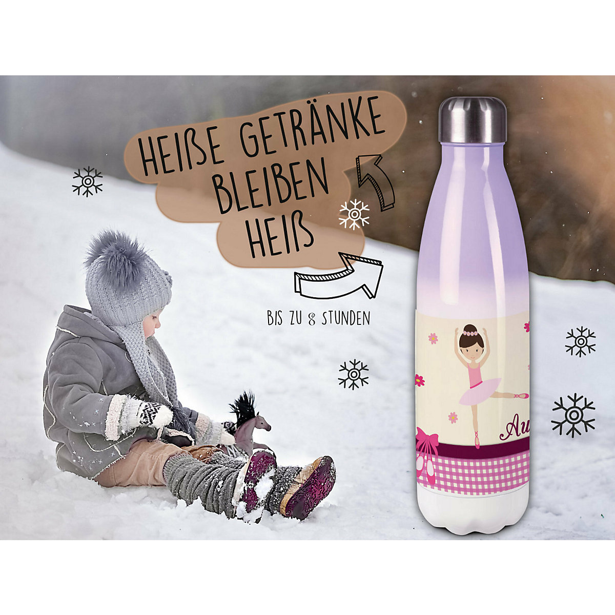 Edelstahl Kinder Thermoflasche / Trinkflasche bunt Balerina Blume Spülmaschinenfest, Auslaufsicher, Bruchfest, Doppelwandig, Für Heißgetränke geeignet, Mit Deckel, Isoliert