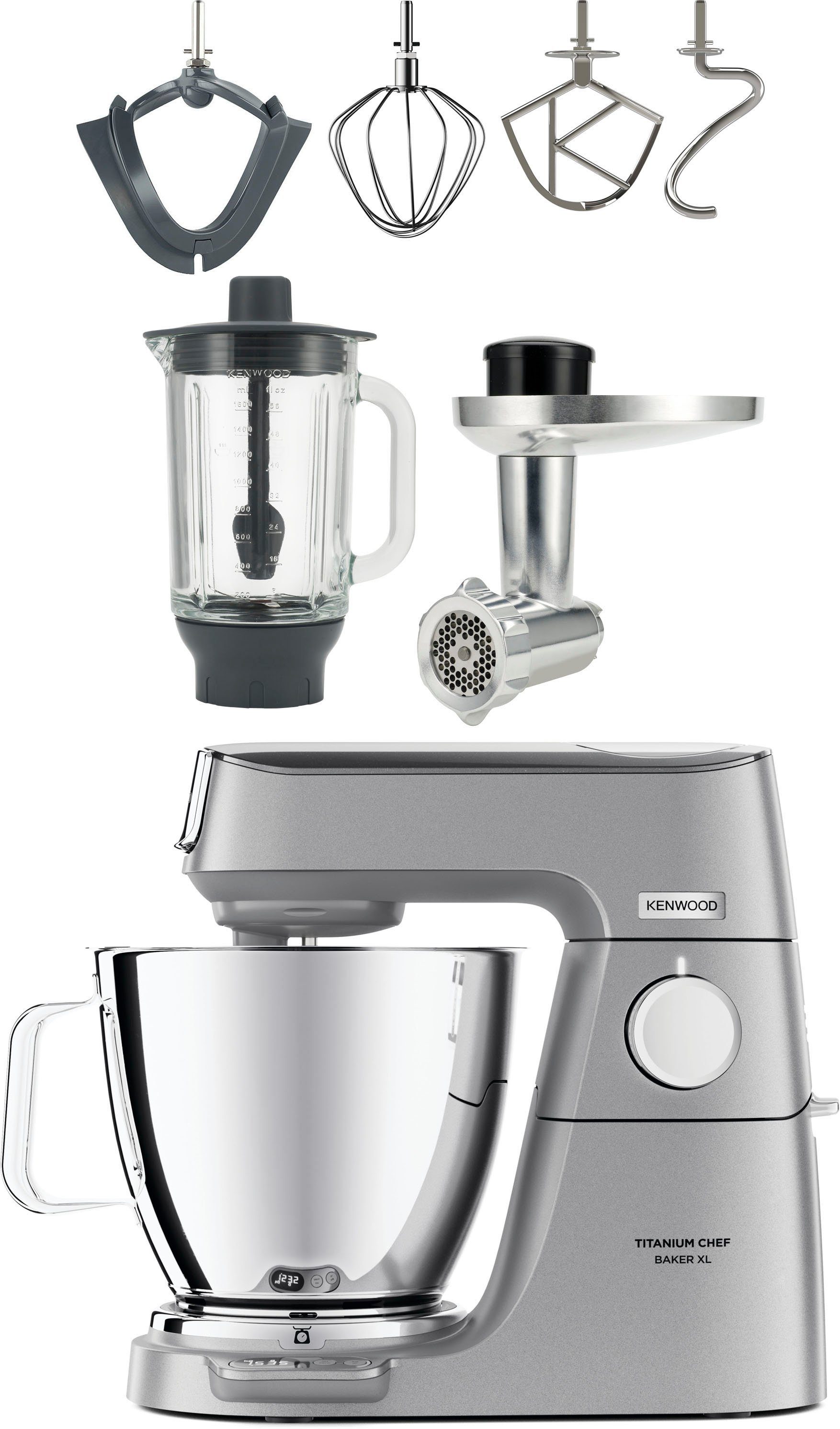 KENWOOD Küchenmaschine Titanium Chef Baker XL KVL85.224SI i, 1200 W, 7 l Schüssel, inkl. umfangreiches Zubehör, integrierter EasyWeigh Waage