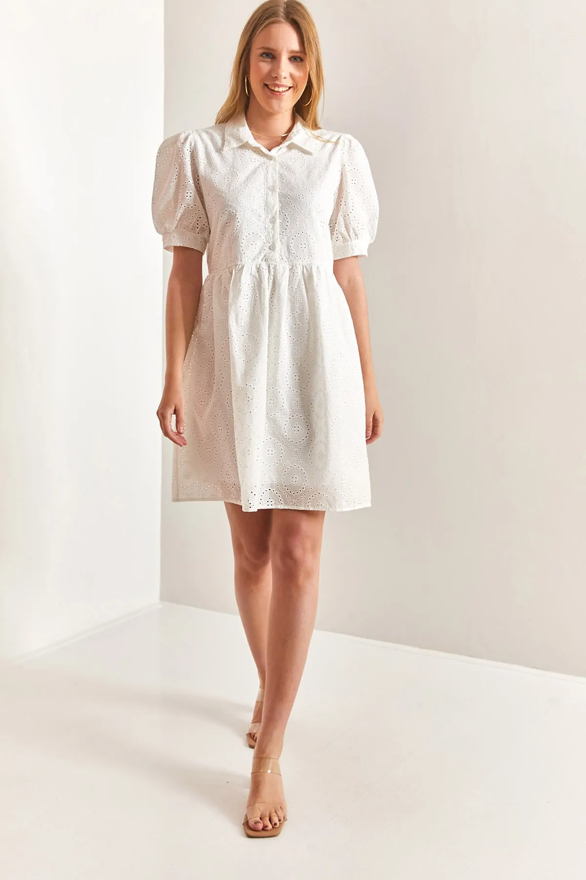 Bianco Lucci  Gemustertes Muschelkleid mit Hemdkragen für Damen