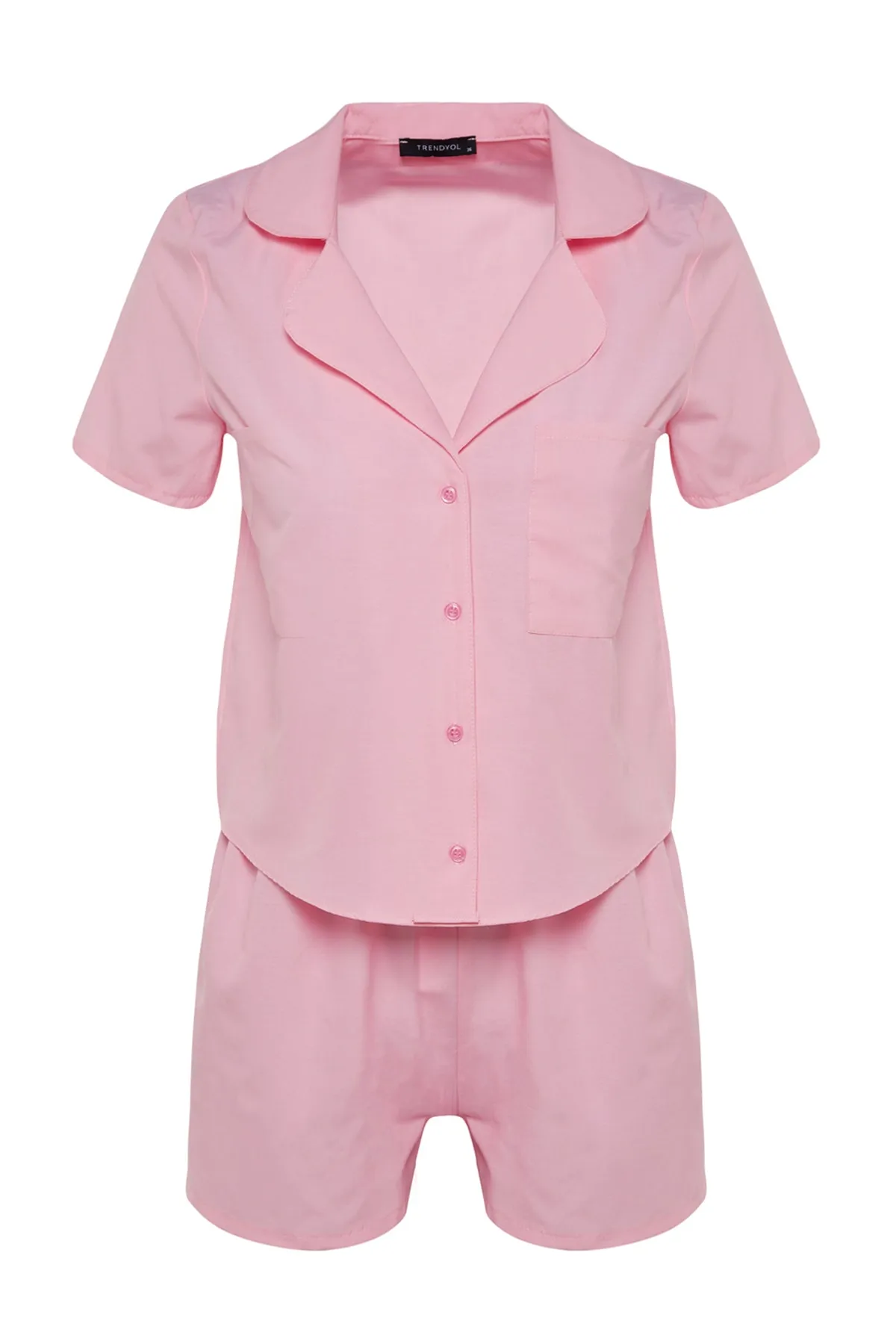 Trendyol Collection  Rosa Frottee-Pyjama-Set mit Hemd und Shorts aus Webstoff THMSS23PT00132
