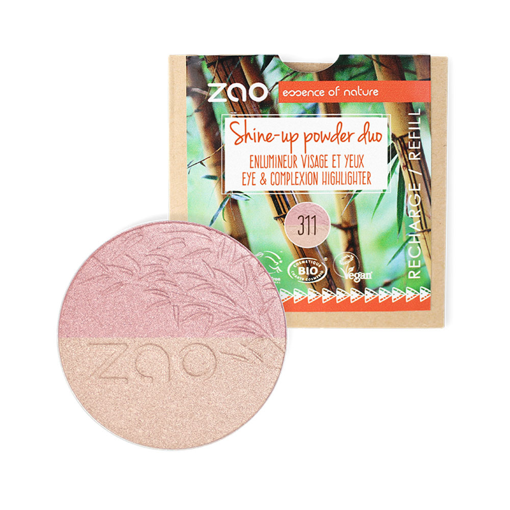 zao essence of nature Recharge Shine-up Powder duo 311 Rose &or ZAO Poudre enlumineur Certifiée Bio, Formule 100% naturelle, Vegan et Rechargeable