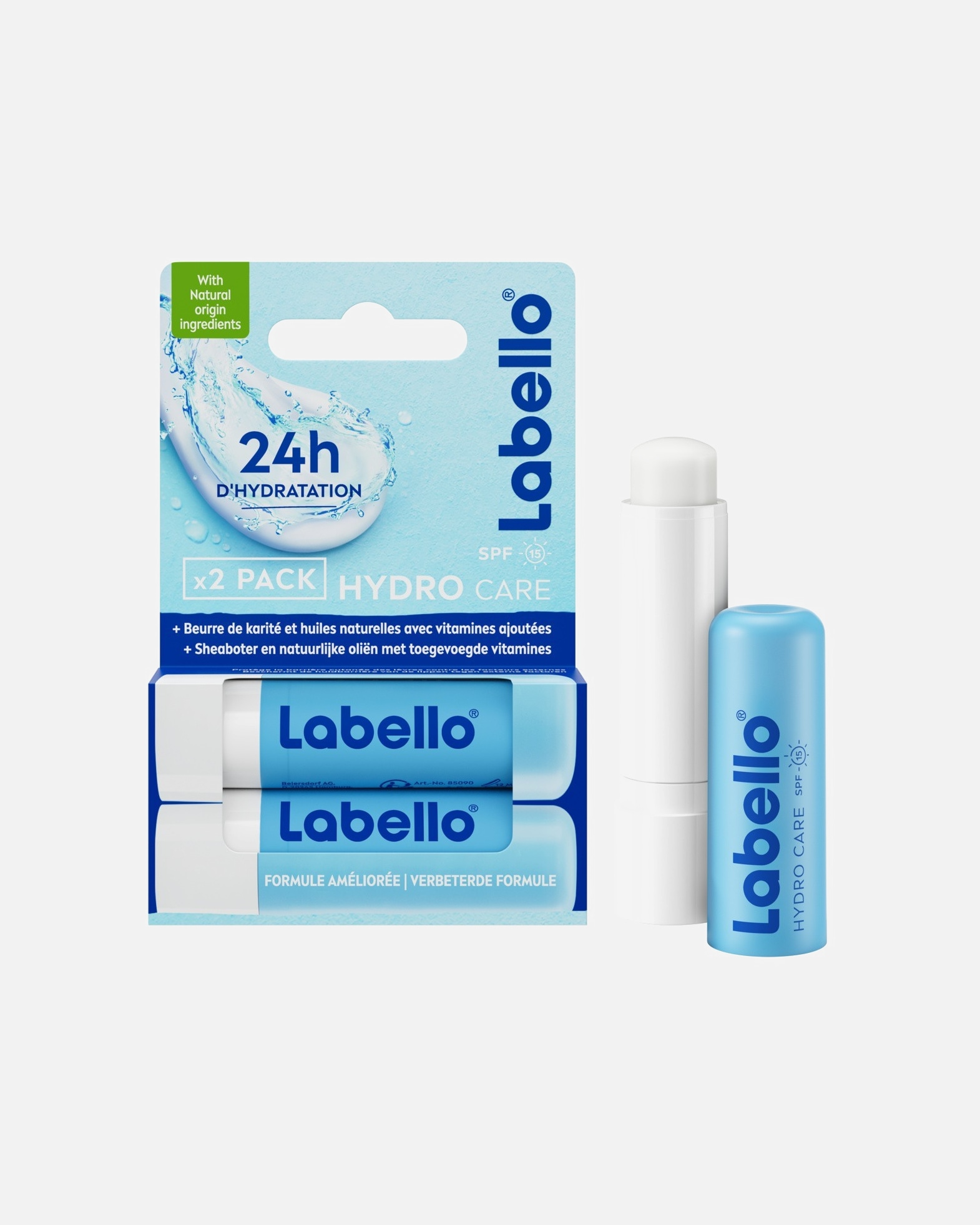 Labello balzami za usne, pakovanje od 2 hidratantna Hydro Care stika, SPF 15