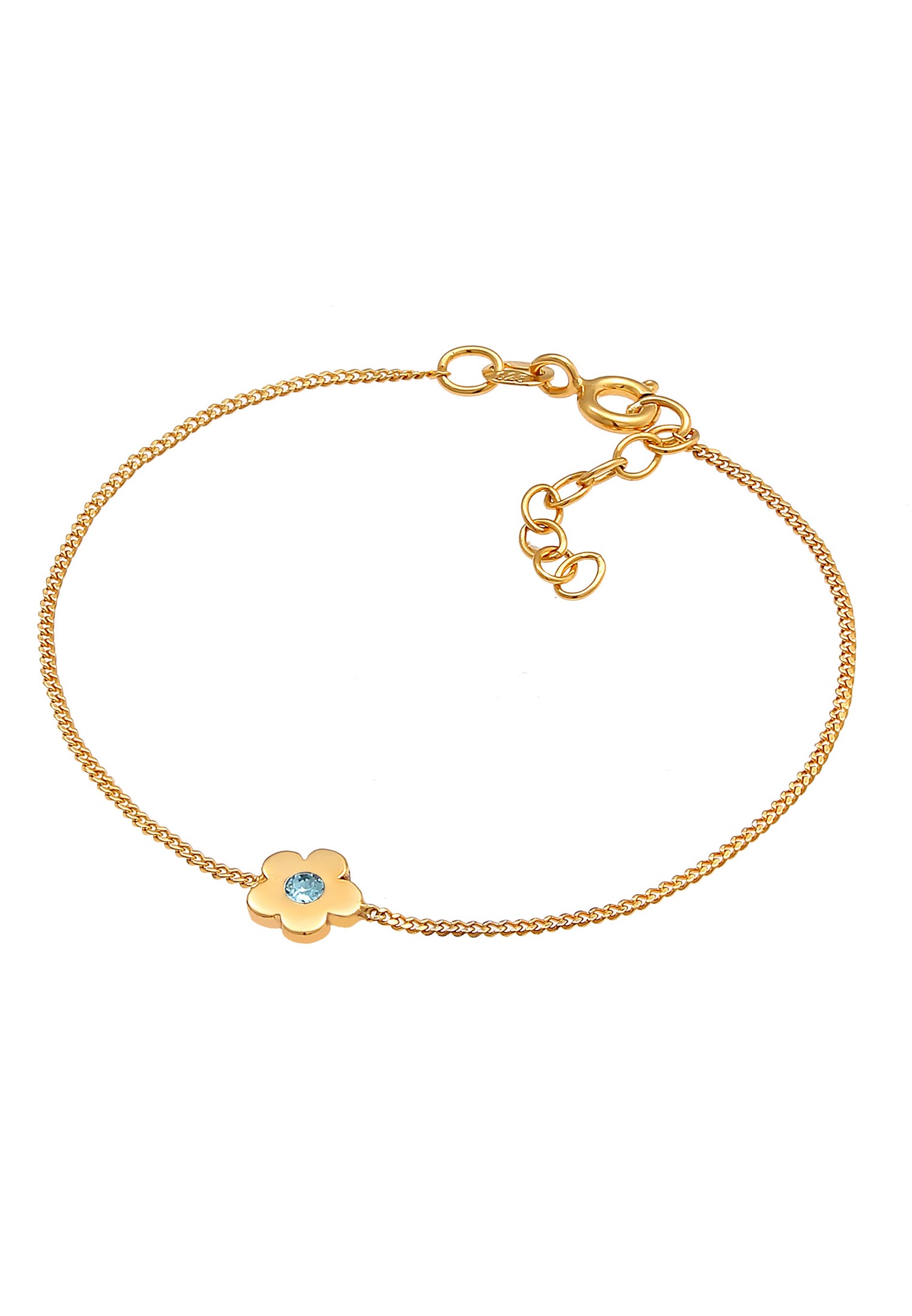 Elli, grazioso fiore blu regolabile per bambini con cristalli in argento sterling placcato oro 925