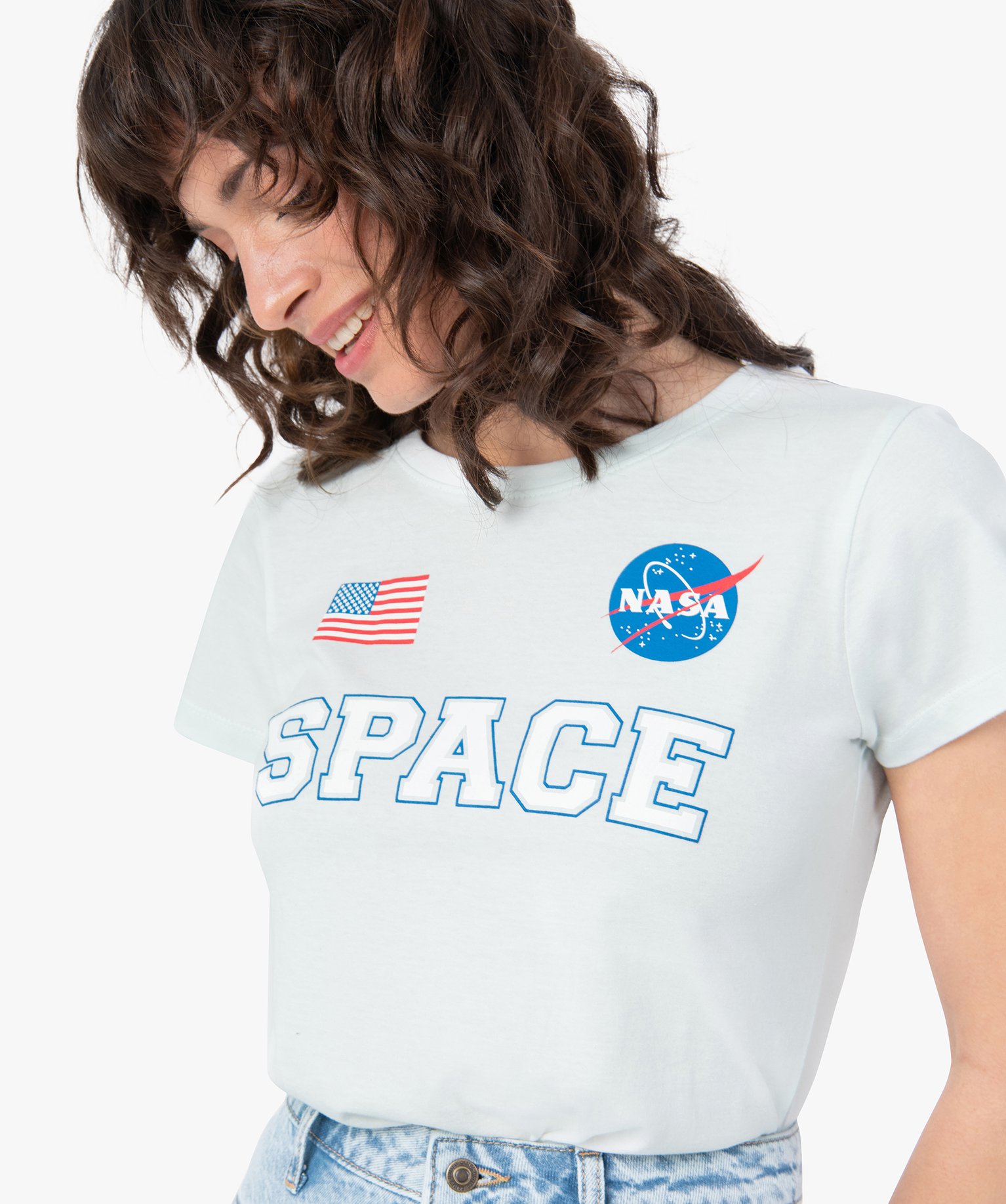 Tee-shirt femme à manches courtes avec inscription – The ... bleu | GEMO