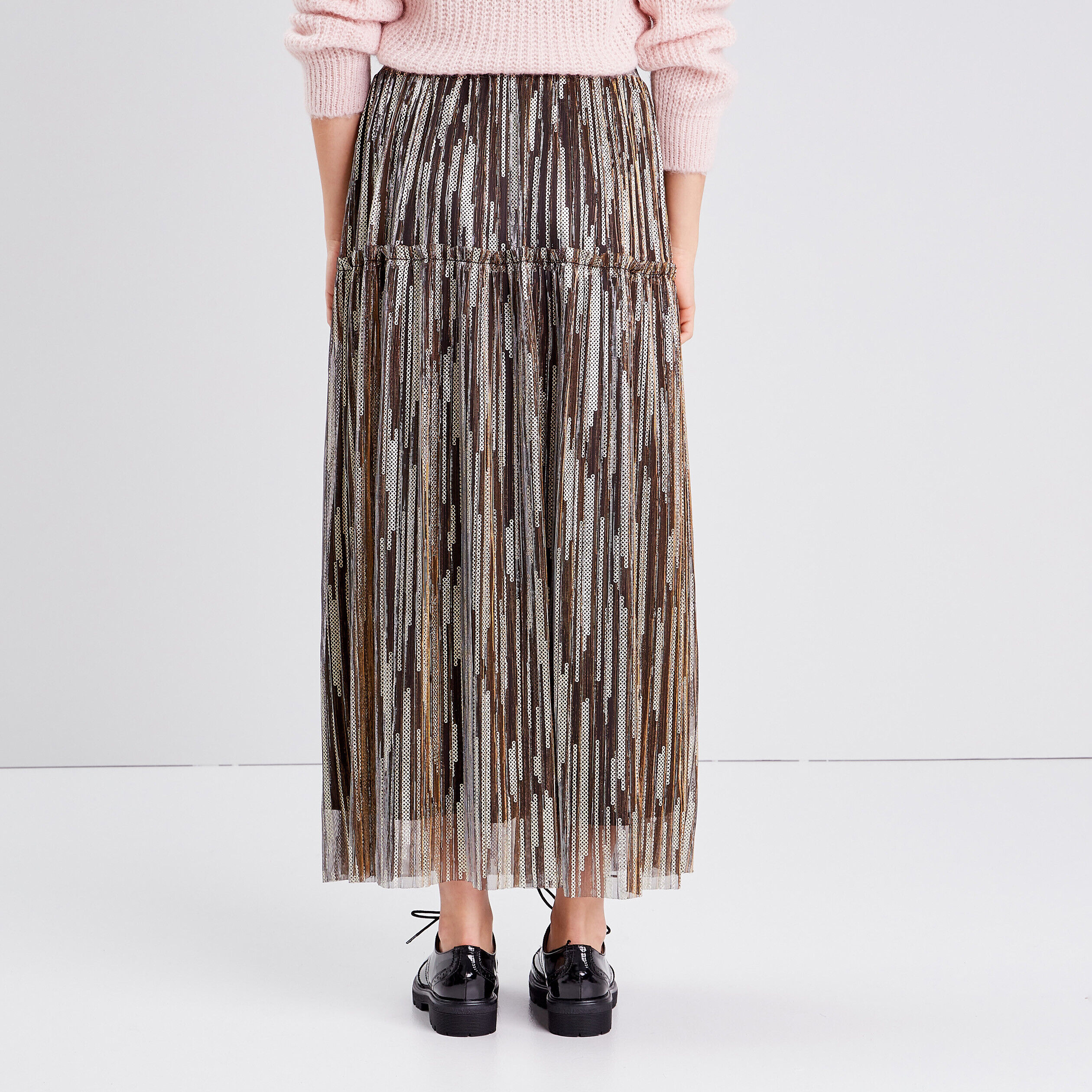 Jupe midi évasée taille haute couleur or femme | Cache Cache