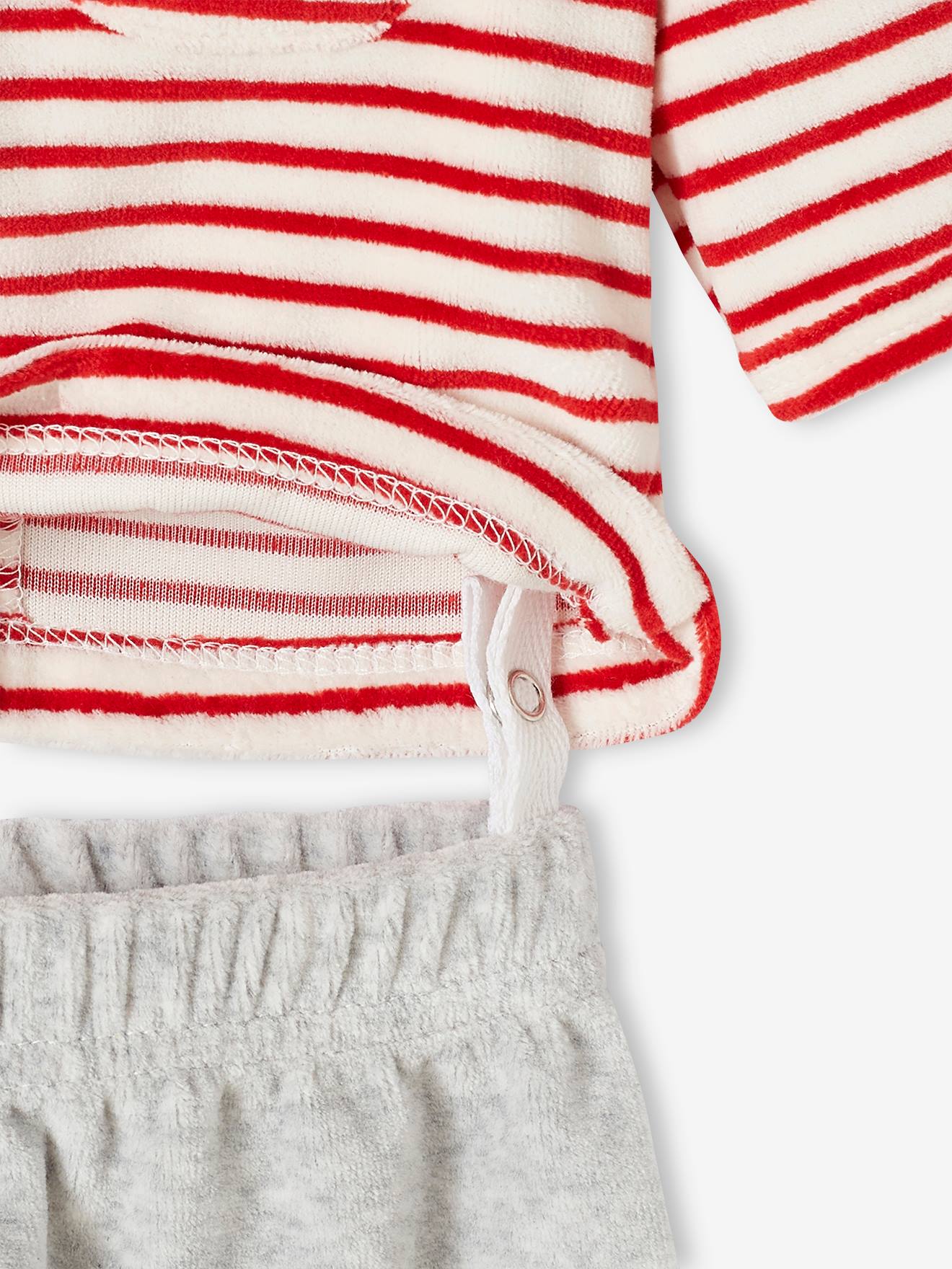 Vertbaudet Weihnachtlicher Baby Samt-Schlafanzug Oeko-Tex - grau meliert