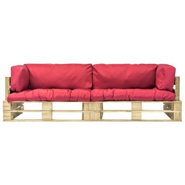 vidaXL Loungesofa 2-tlg. Outdoor-Sofa-Set Paletten mit Kissen in Rot Kiefernholz, 2 Teile