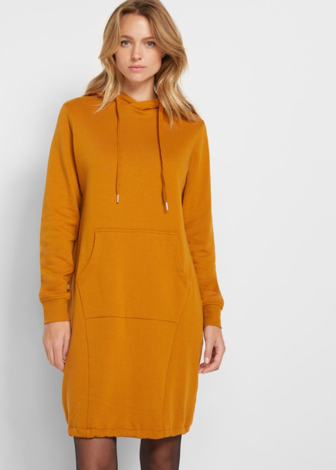 Sweatkleid mit Kapuze und Gummizug am Saum