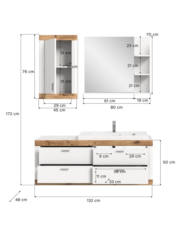 ebuy24 Badmöbelset Laredo 3-teilig Weiß 132 x 48 cm günstig kaufen onesize