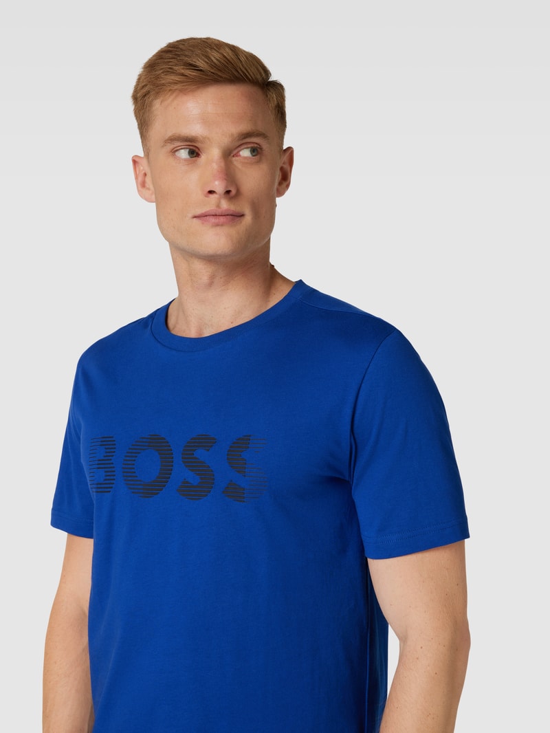 T-Shirt mit Label-Print in royalblau