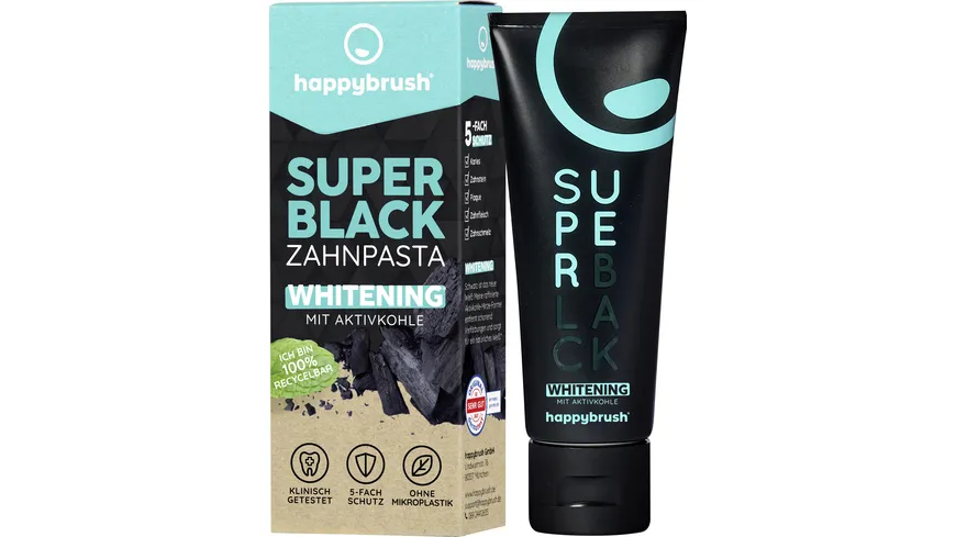happybrush Zahncreme Super Black Whitening Remineralisierung 75 ml