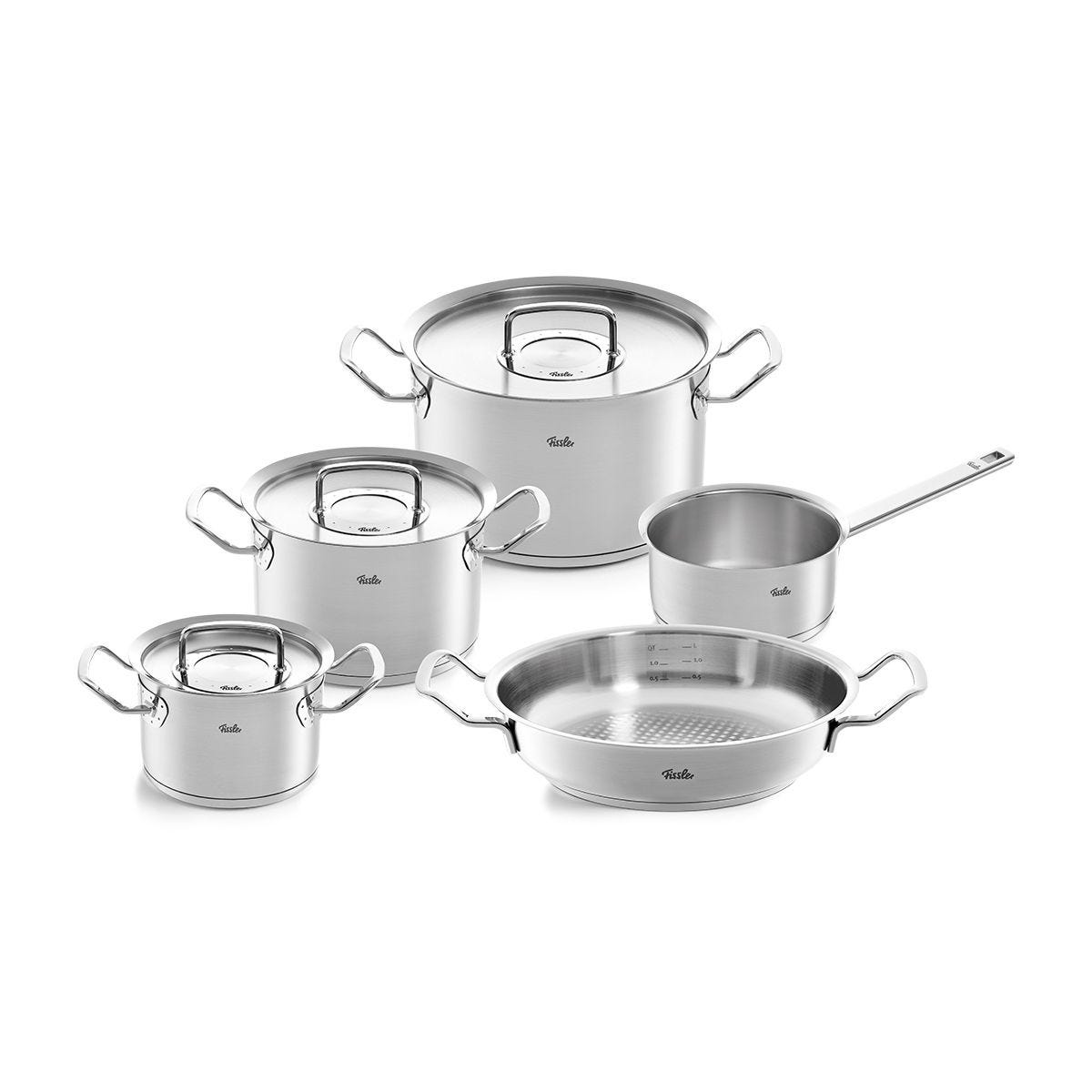 Original-Profi Collection® – 5-teiliges Set aus Kochtöpfen,  Stielkasserolle und Servierpfanne