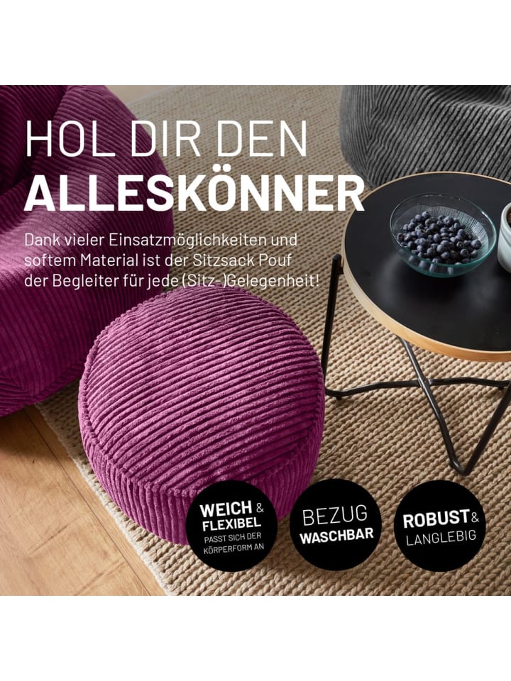 Lumaland LUMALAND Sitzsack Pouf Cord - Weinrot günstig kaufen onesize