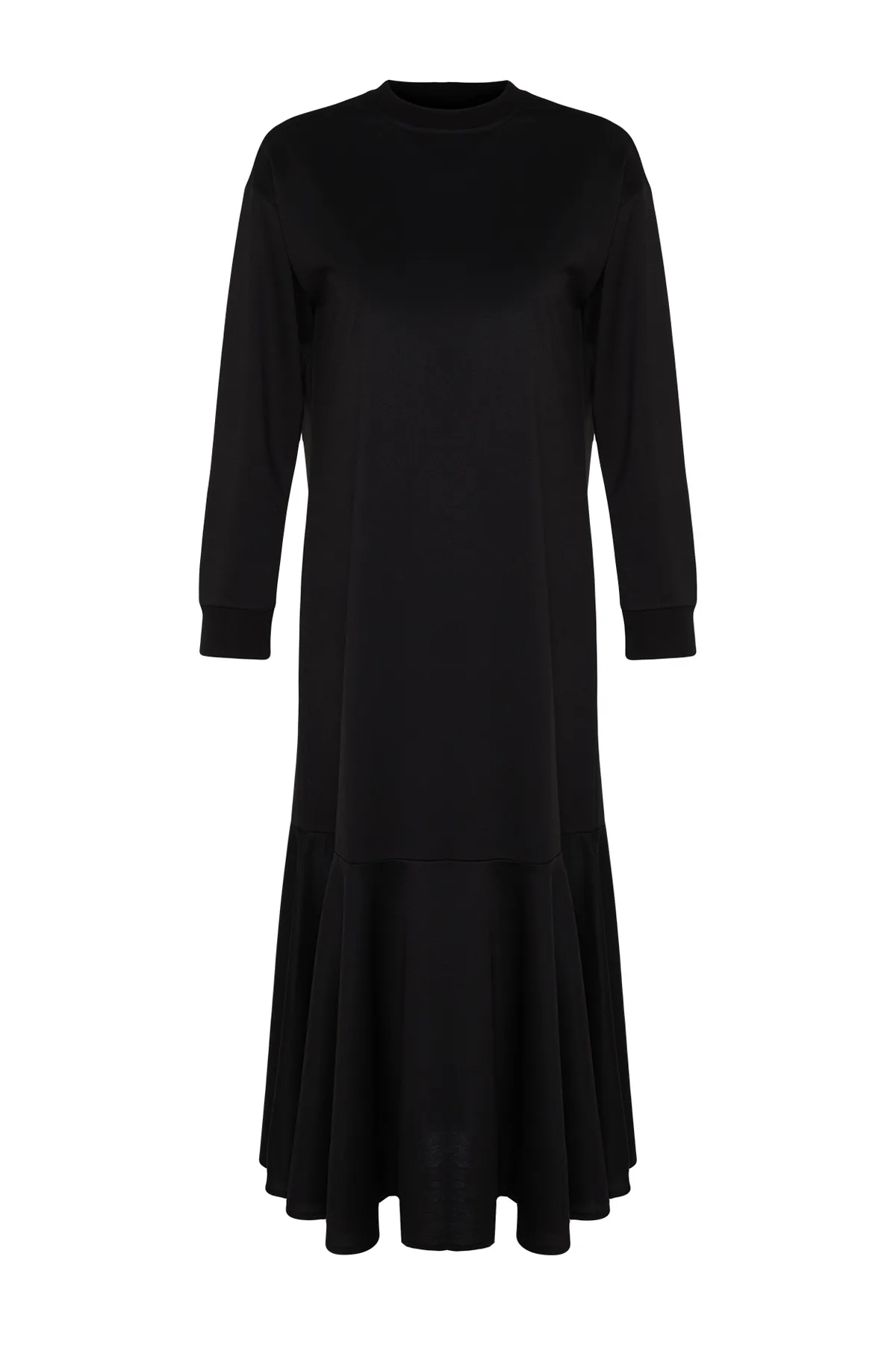 Trendyol Modest  Schwarzes Volant-Strickkleid mit Rundhalsausschnitt und Rock TCTSS22EB0219