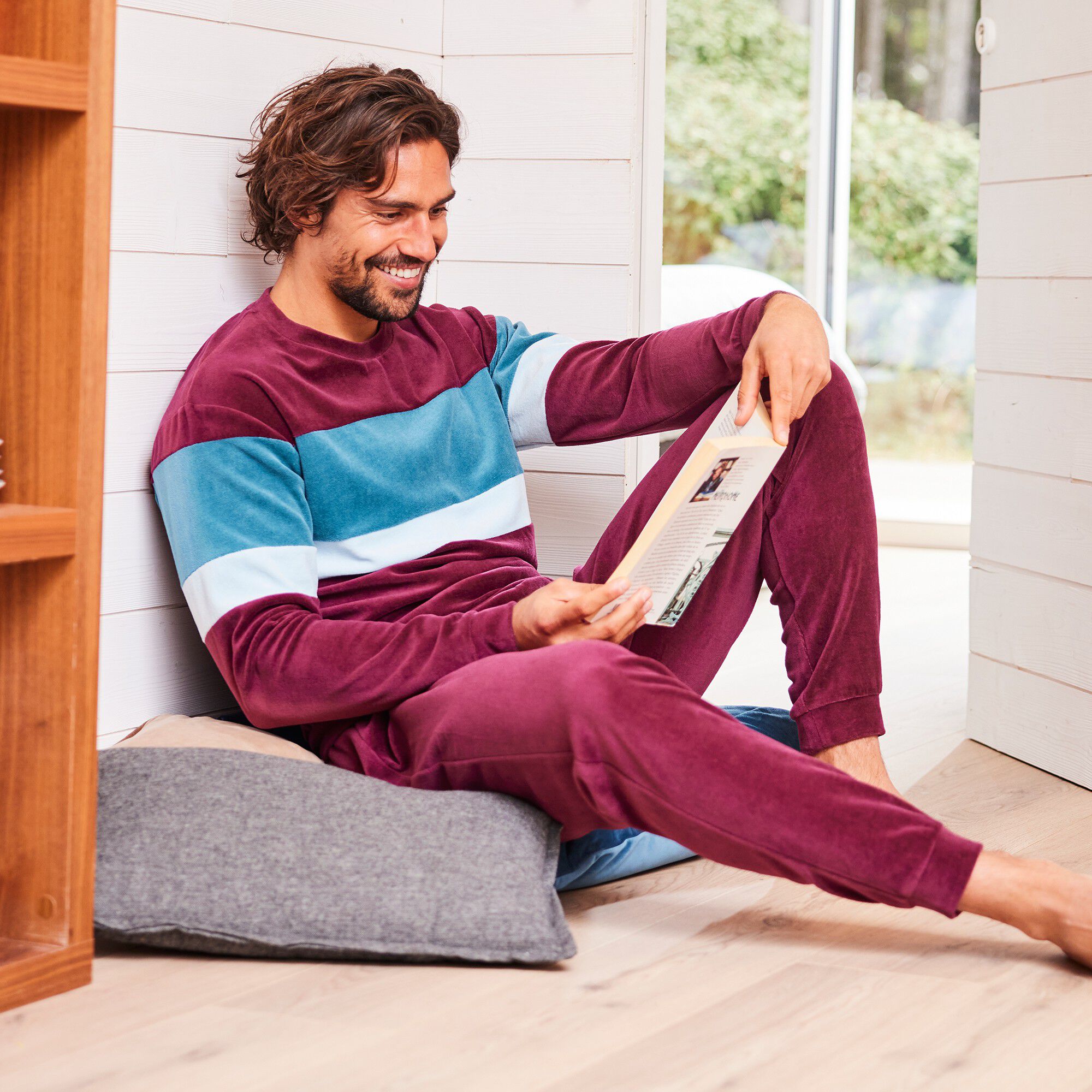 Pyjama tricolore velours manches longues