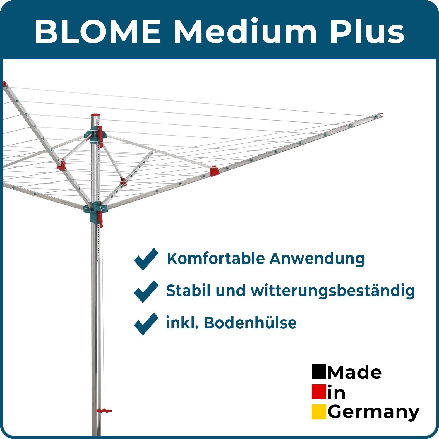 Blome Wäschespinne Medium Plus 60 Meter Leine, Made in Germany