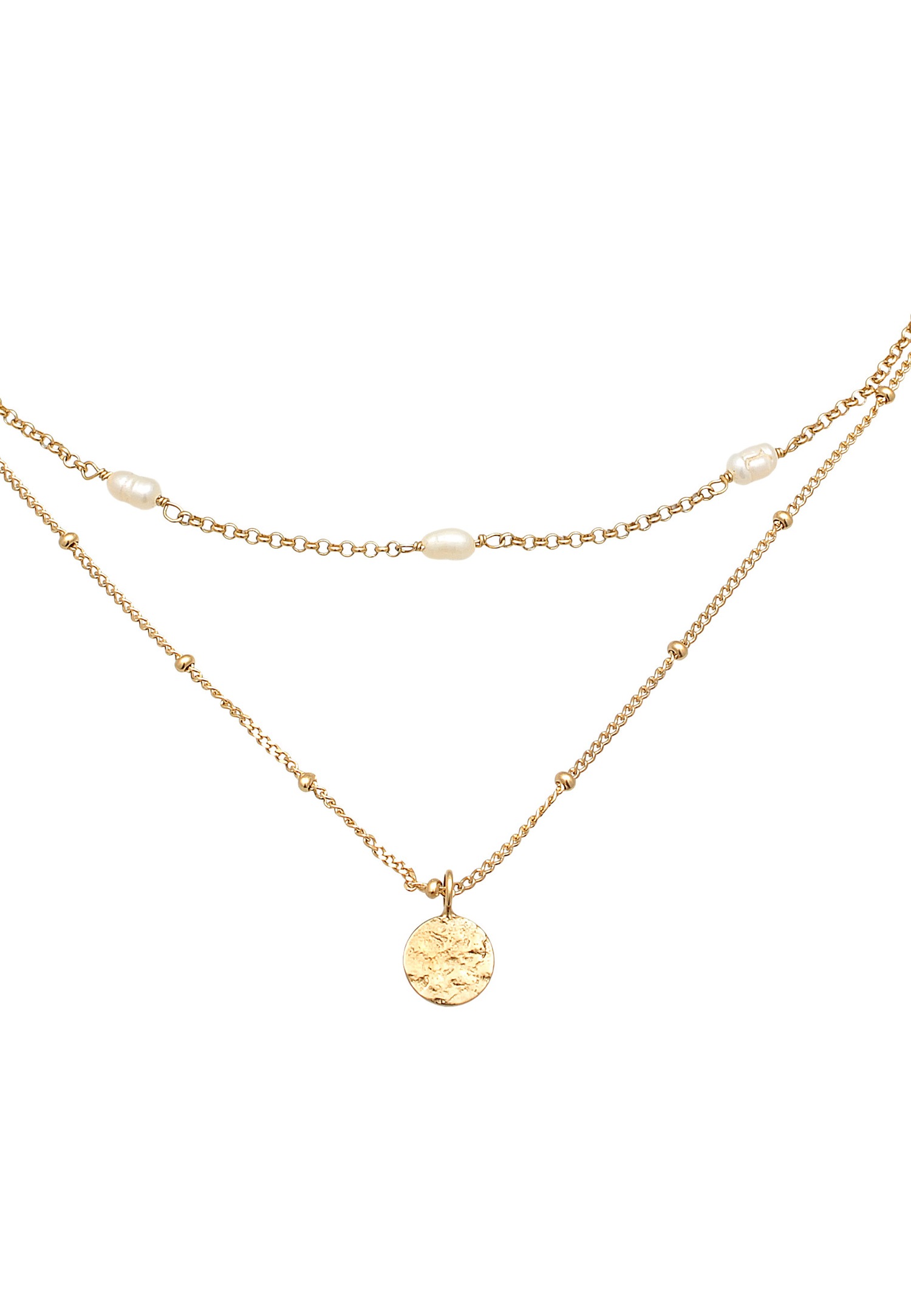 Collana girocollo da donna Elli con piattini per pannolini e perle coltivate d'acqua dolce in argento sterling 925 placcato oro