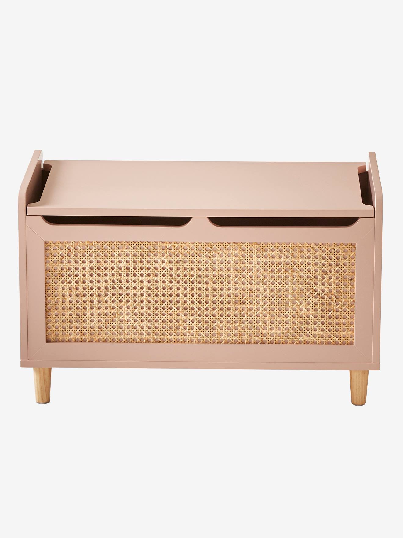 Vertbaudet Kinderzimmer Spielzeugtruhe mit Rattan POESIE - rosa/natur