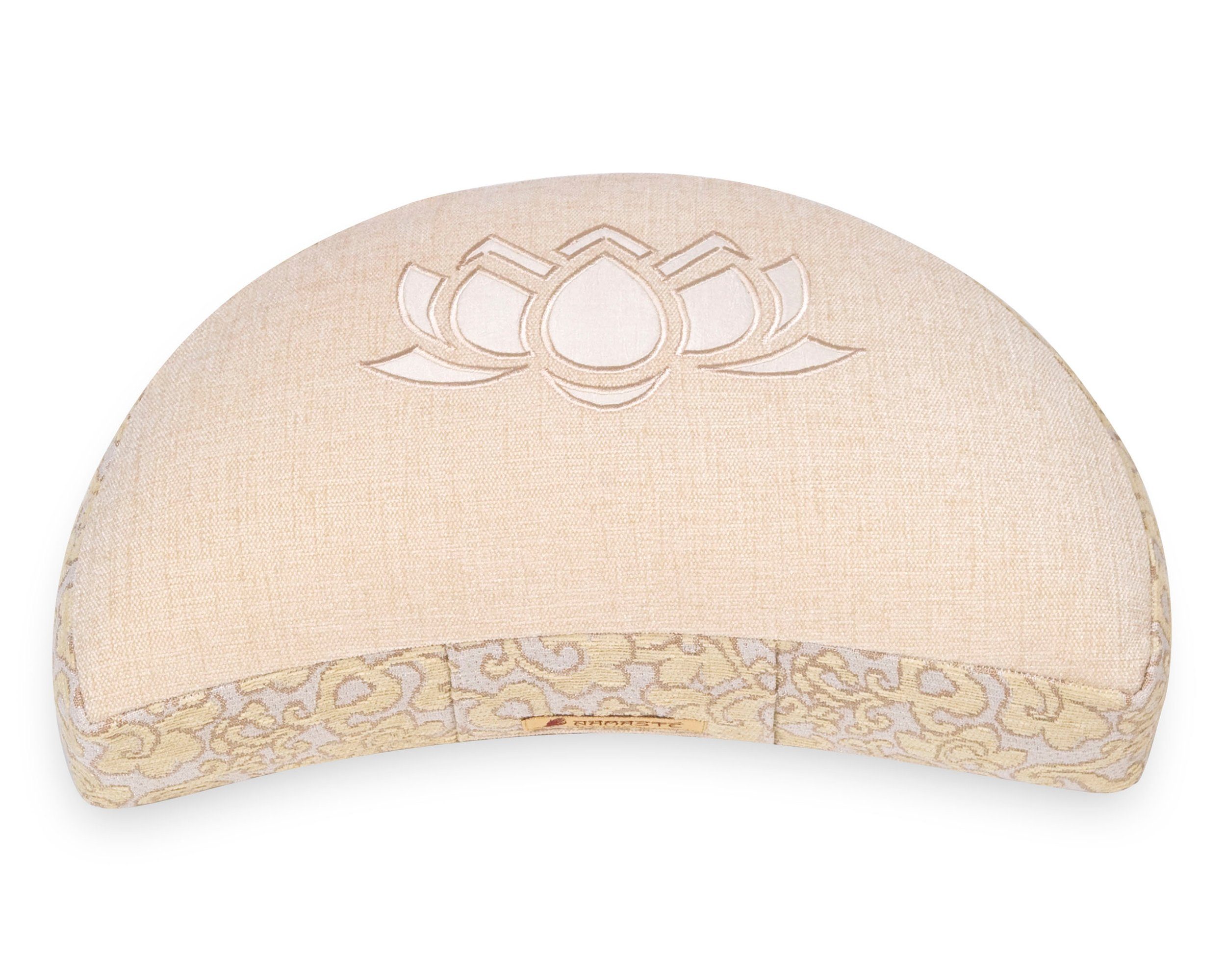 Yogishop Meditationskissen Meditationskissen Shakti Lotus Halfmoon, Hochwertiges Meditationskissen, Halbmond mit Lotos Applikation.
