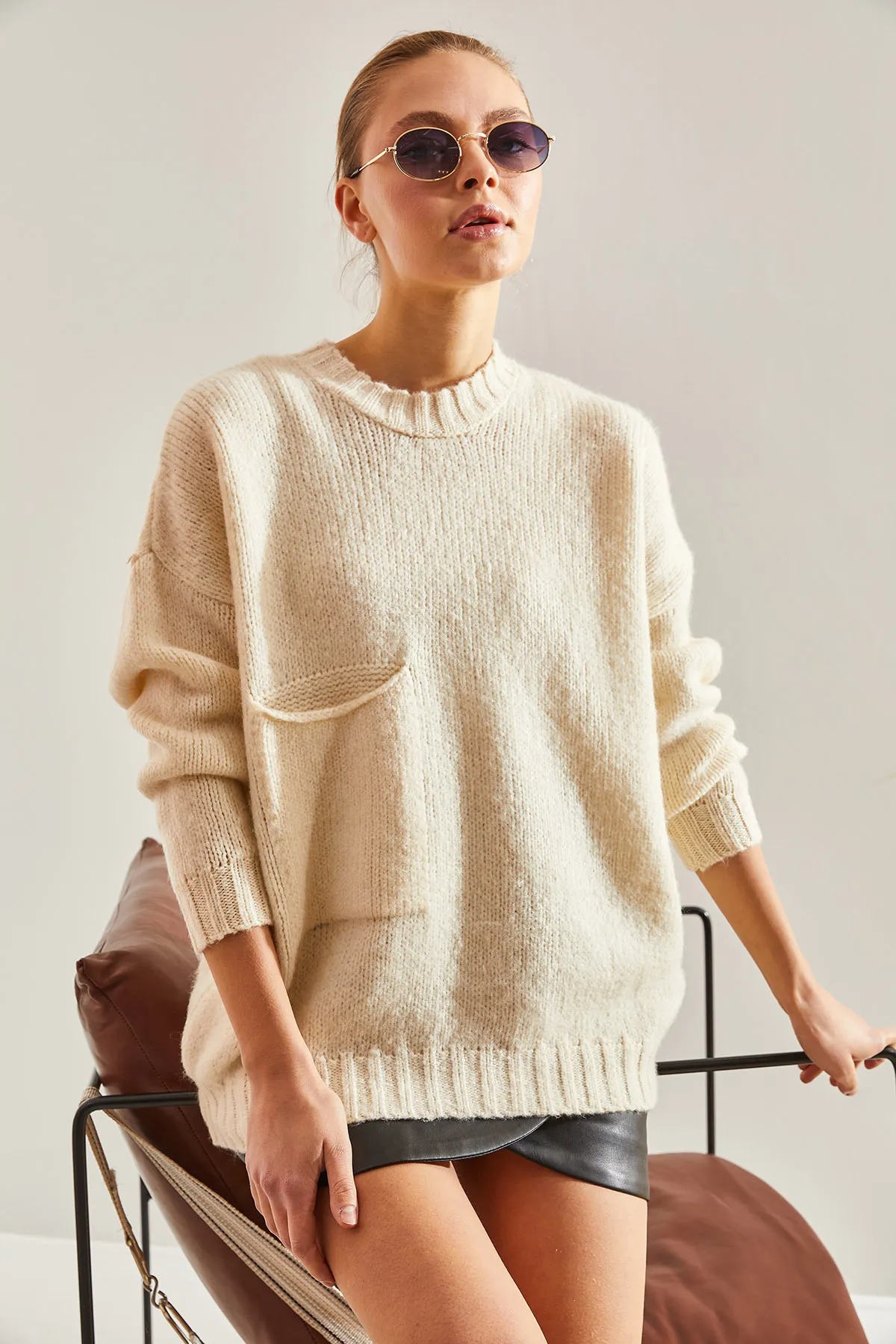 Bianco Lucci  Gemusterter Strickpullover für Damen mit großen Taschen