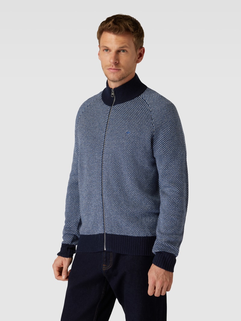Strickjacke mit Stehkragen in marineblau