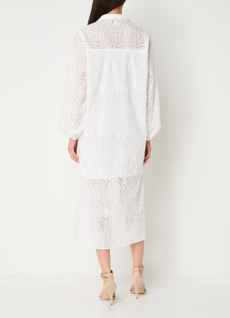 Rochie midi tip cămașă Jenna de la Never Fully Dressed, cu broderie.