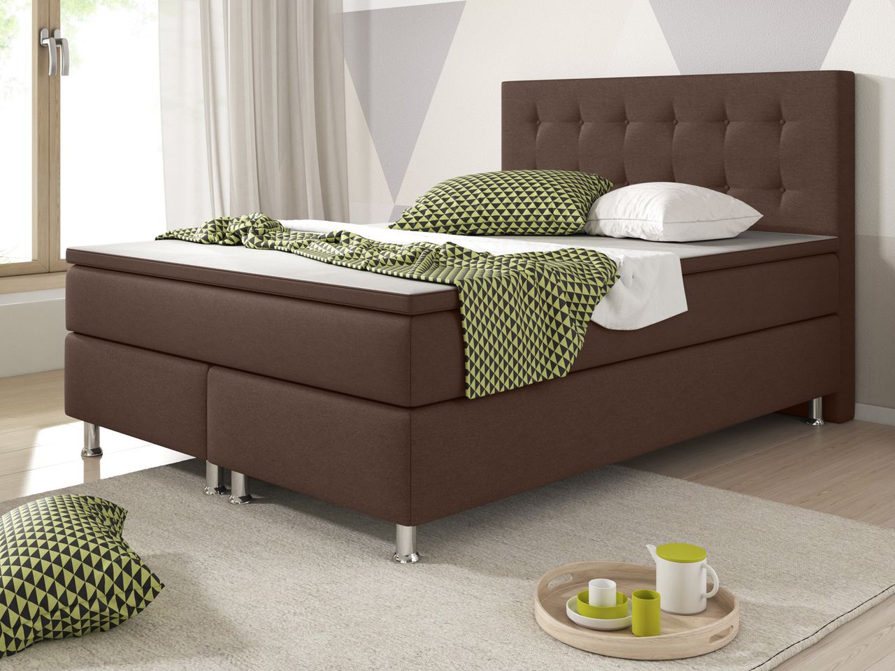 IHG Boxspringbett Köln 140x200 Webstoff Braun