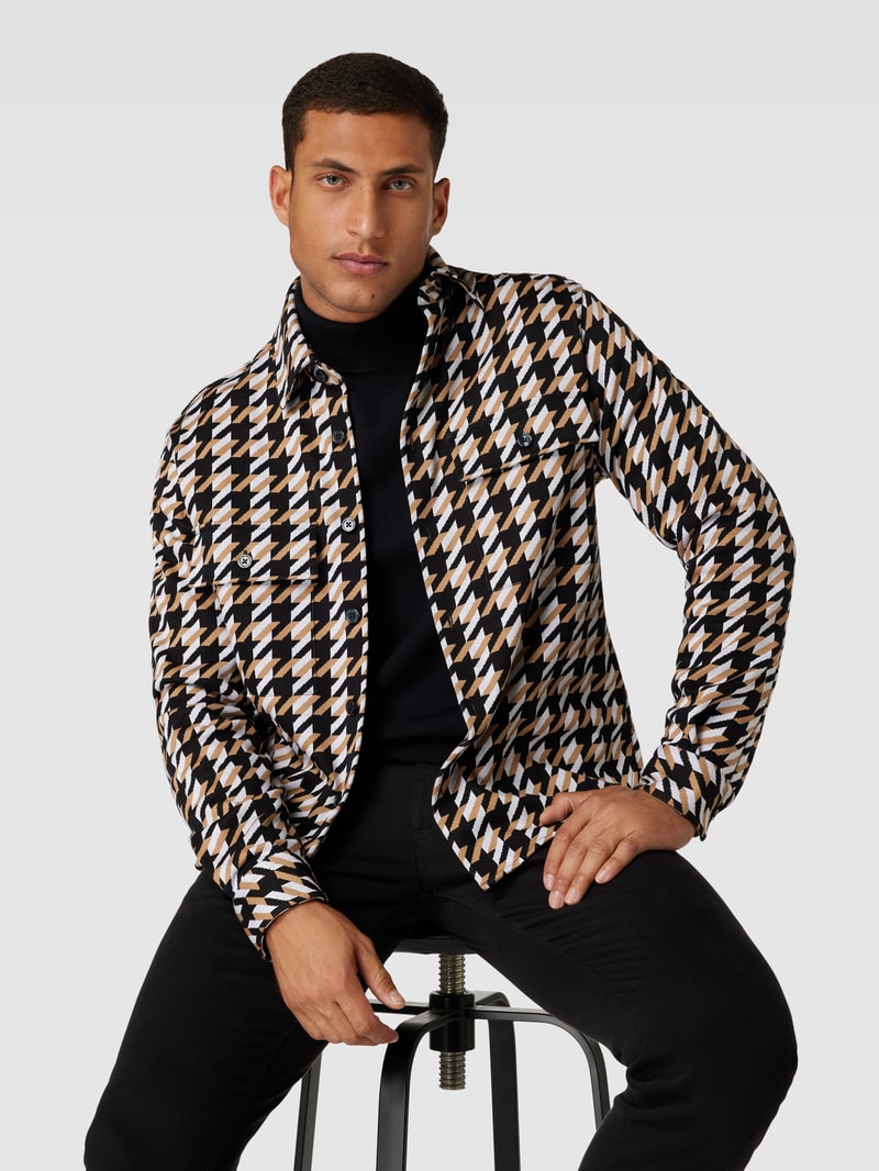 Hemdjacke mit Allover-Muster Modell 'Owen' in beige