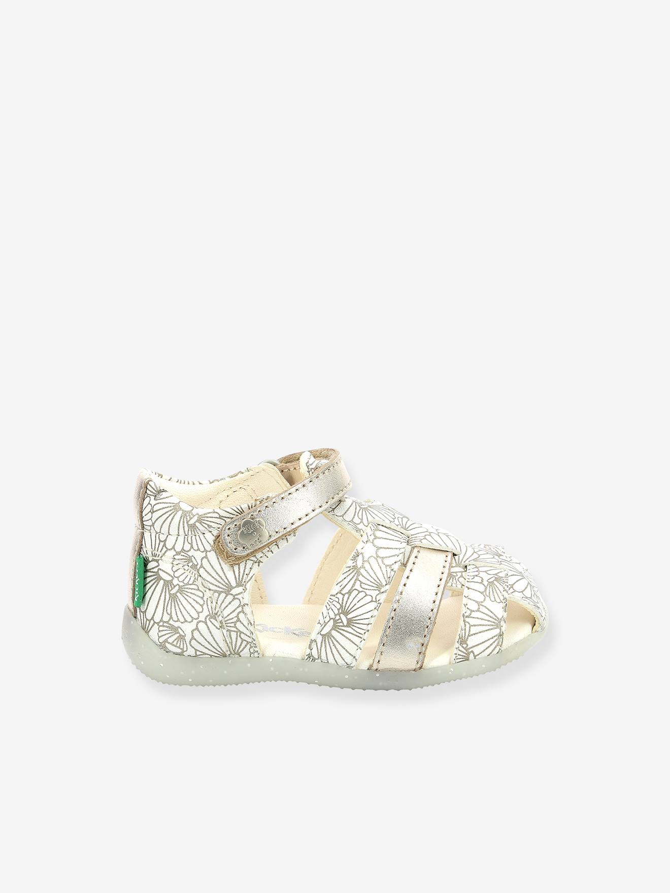 Sandales cuir bébé Bigflo-2 Iconique Biboo KICKERS® blanc argent coquillage