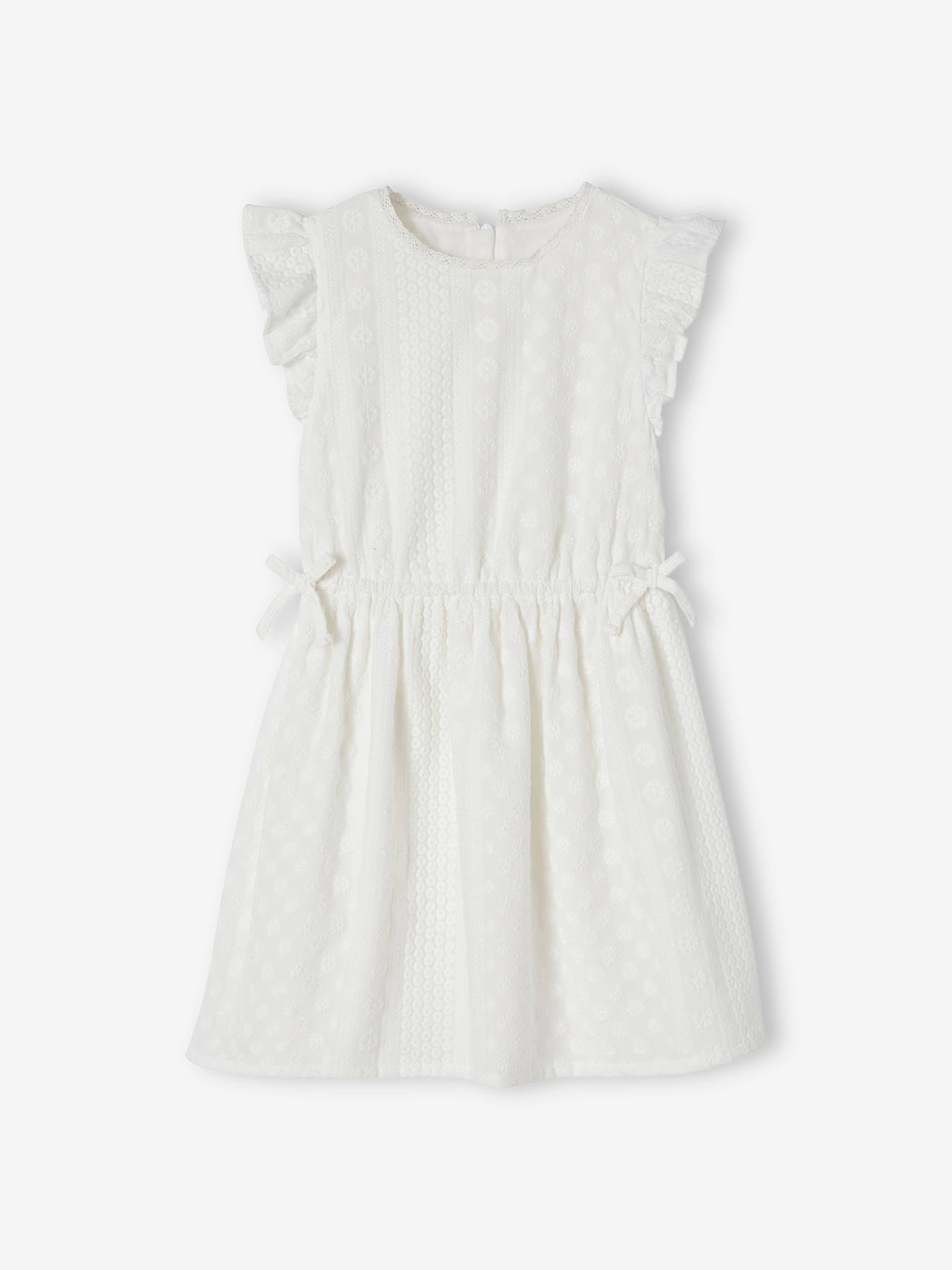 Vertbaudet Besticktes Mädchen Festkleid - wollweiß