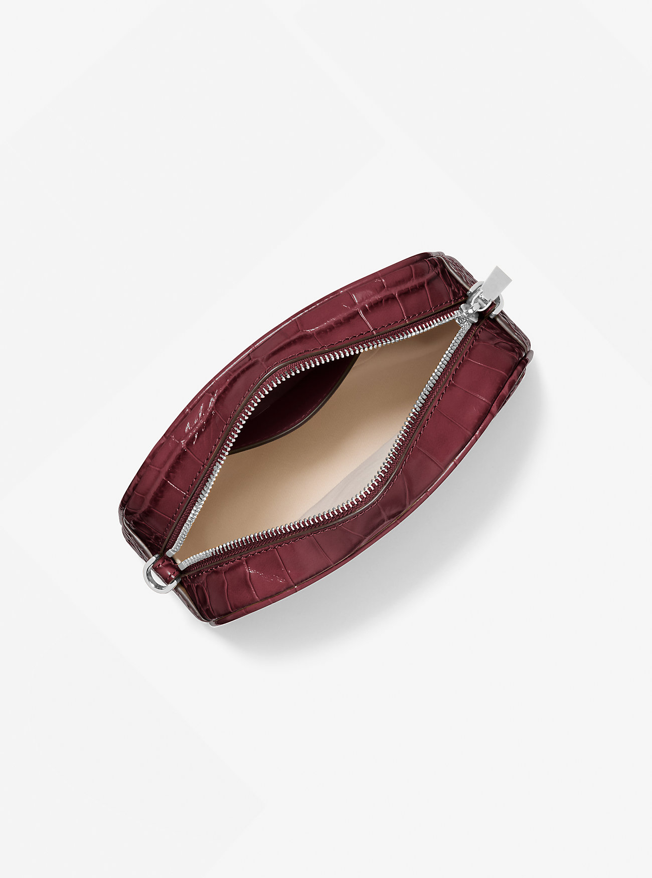 Jet Set Liten Krokodillepreget Skinnkameraveske – OXBLOOD