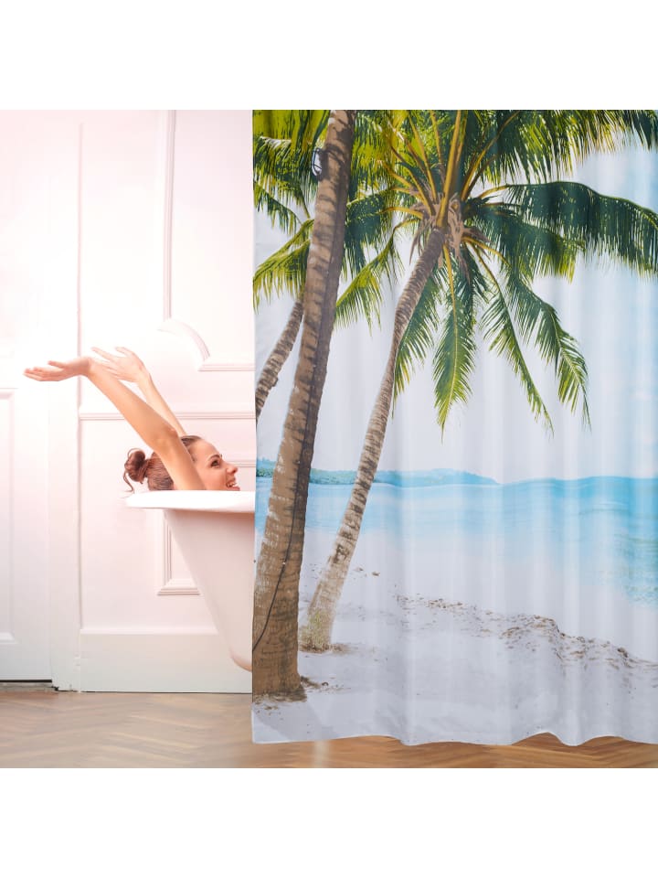 relaxdays Duschvorhang Strand in Bunt - (L)180 x (B)180 cm günstig kaufen onesize
