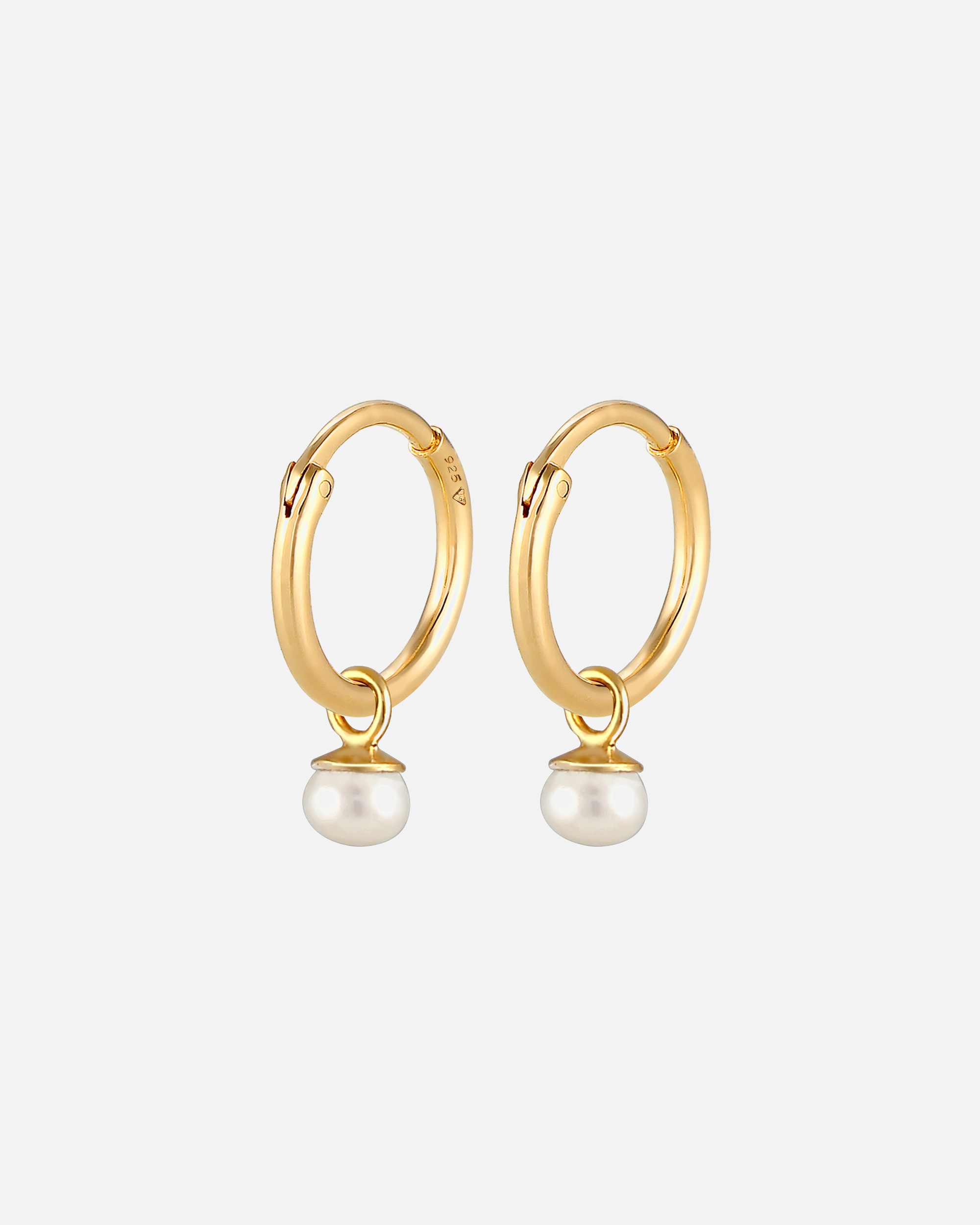 Boucles d'oreilles créoles Elli PREMIUM pour femme, intemporelles et tendance, avec perle de culture d'eau douce en argent sterling 925 plaqué or