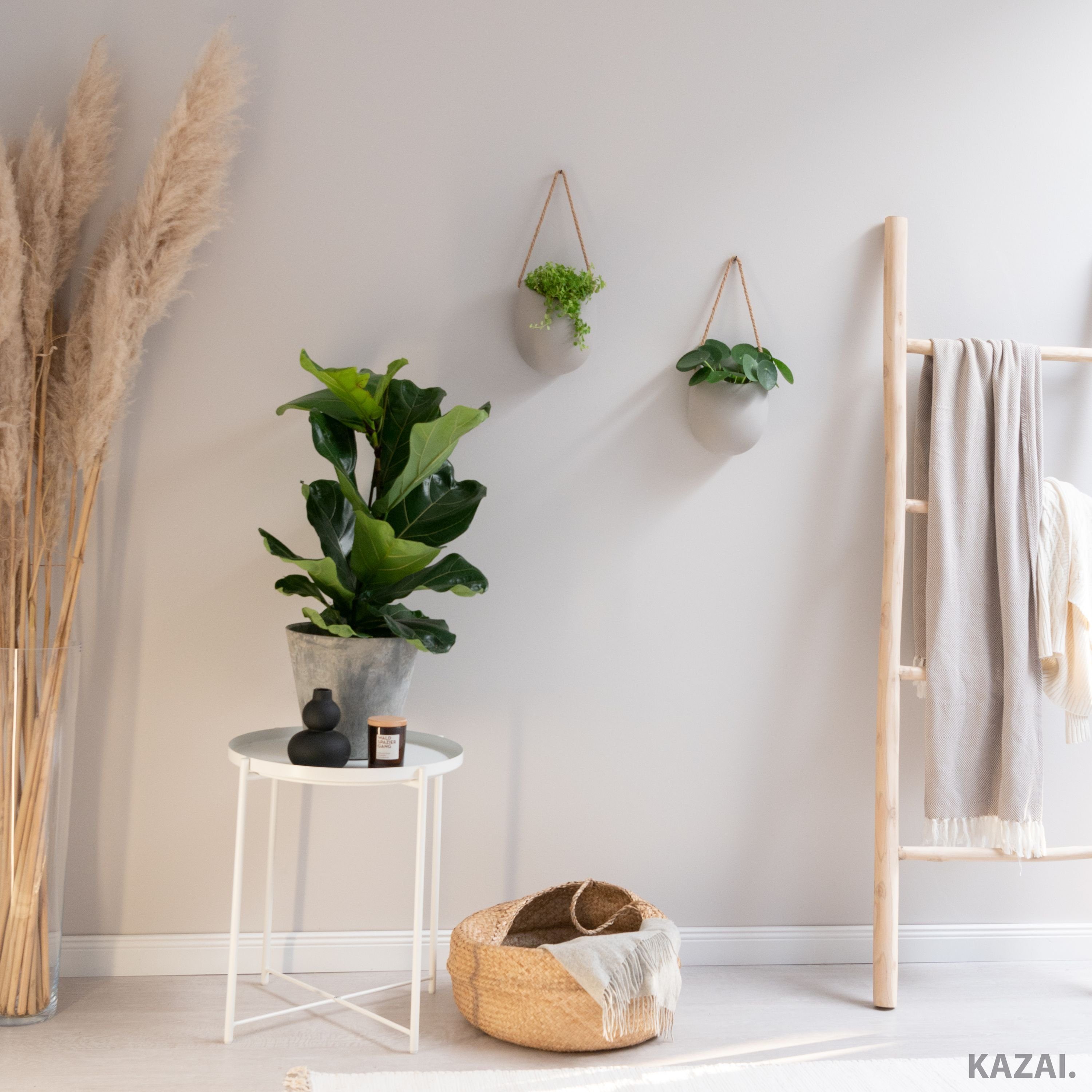 KAZAI. Blumentopf Keramik Wandvasen (Set, aus 2 Töpfen inkl. verschiedener Aufhänger, ohne Bohren), Wand-Blumentöpfe als originelle Wohn-Deko