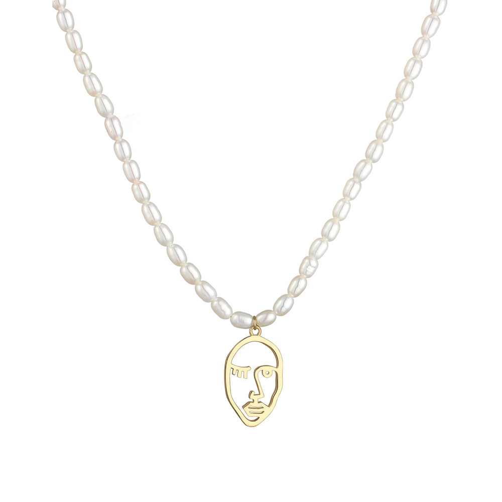 Elli PREMIUM Elli PREMIUM Collier Clin d'œil Visage Filigrane Perles d'eau Douce Collier Femme collier