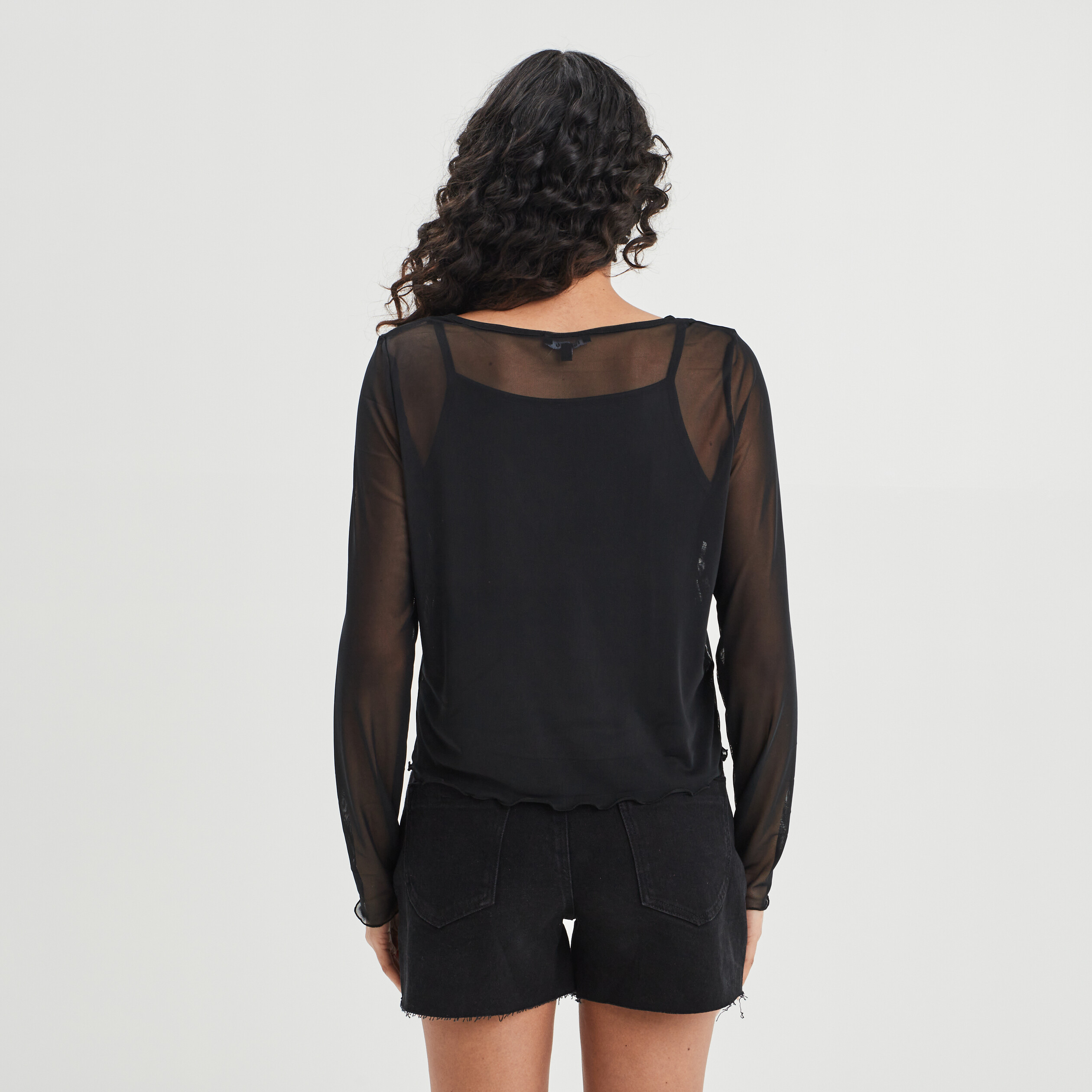 T-shirt manches longues mesh noir femme | La Halle