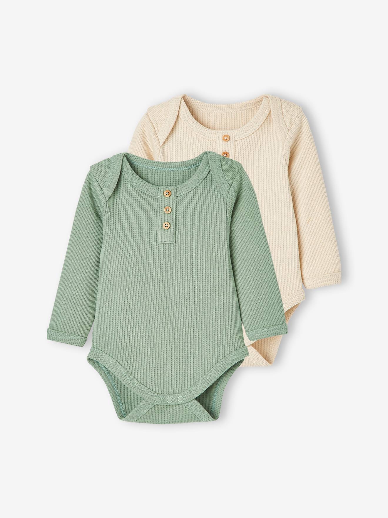 Lot de 2 bodies manches longues bébé maille nid d'abeille bleu nuit