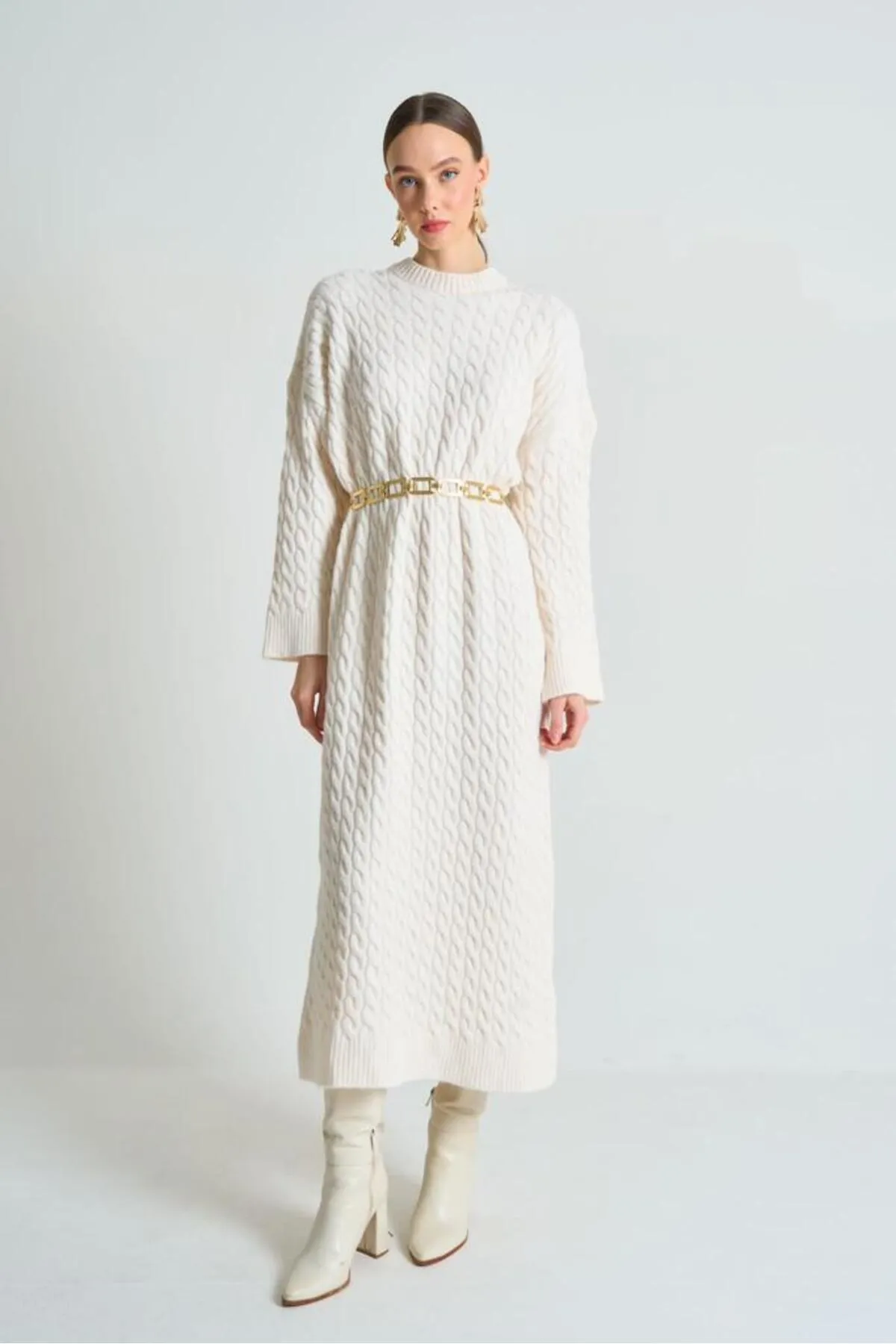Laluvia  Cremefarbenes, gestricktes, dickes Strickkleid