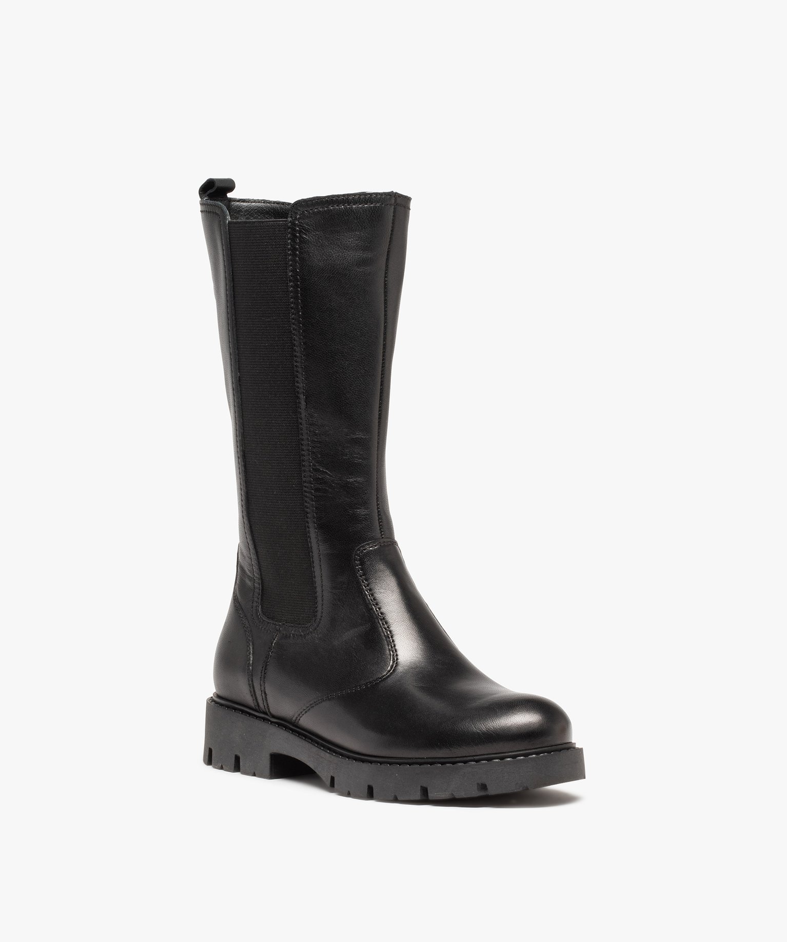 Bottes fille dessus cuir uni à semelle crantée - Tanéo noir | GEMO