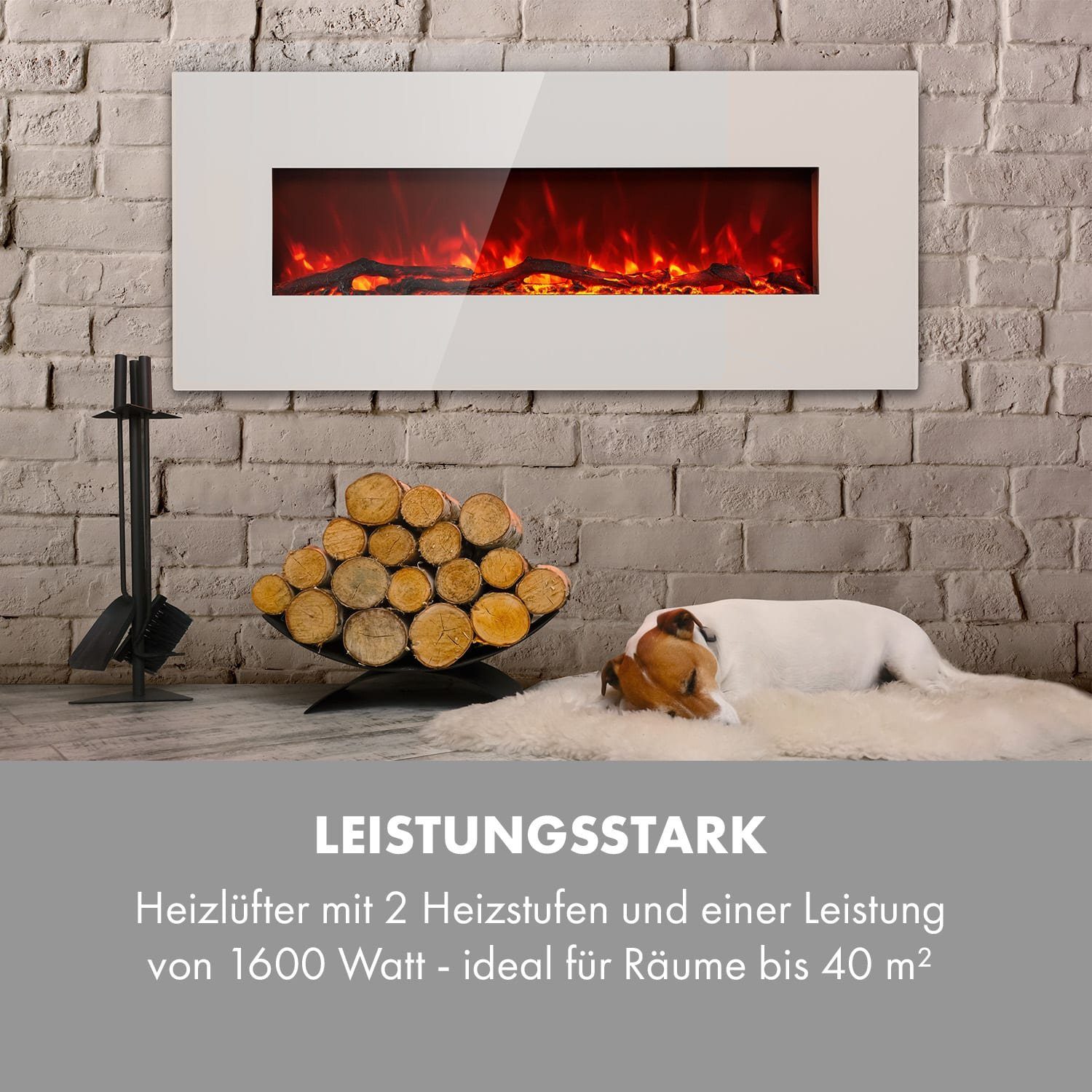 Klarstein Elektrokamin Lausanne Long, elektrischer Kamin Heizfunktion elektrischer Kaminofen Elektrokamin