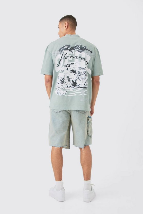 Oversize Official Racing T-Shirt mit Acid-Waschung