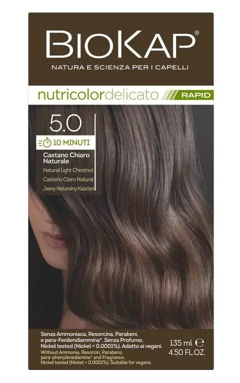 Biokap Nutricolor Delicato Rapid Hårfarve 5.0 Lys Naturlig Kastanje 135 ml