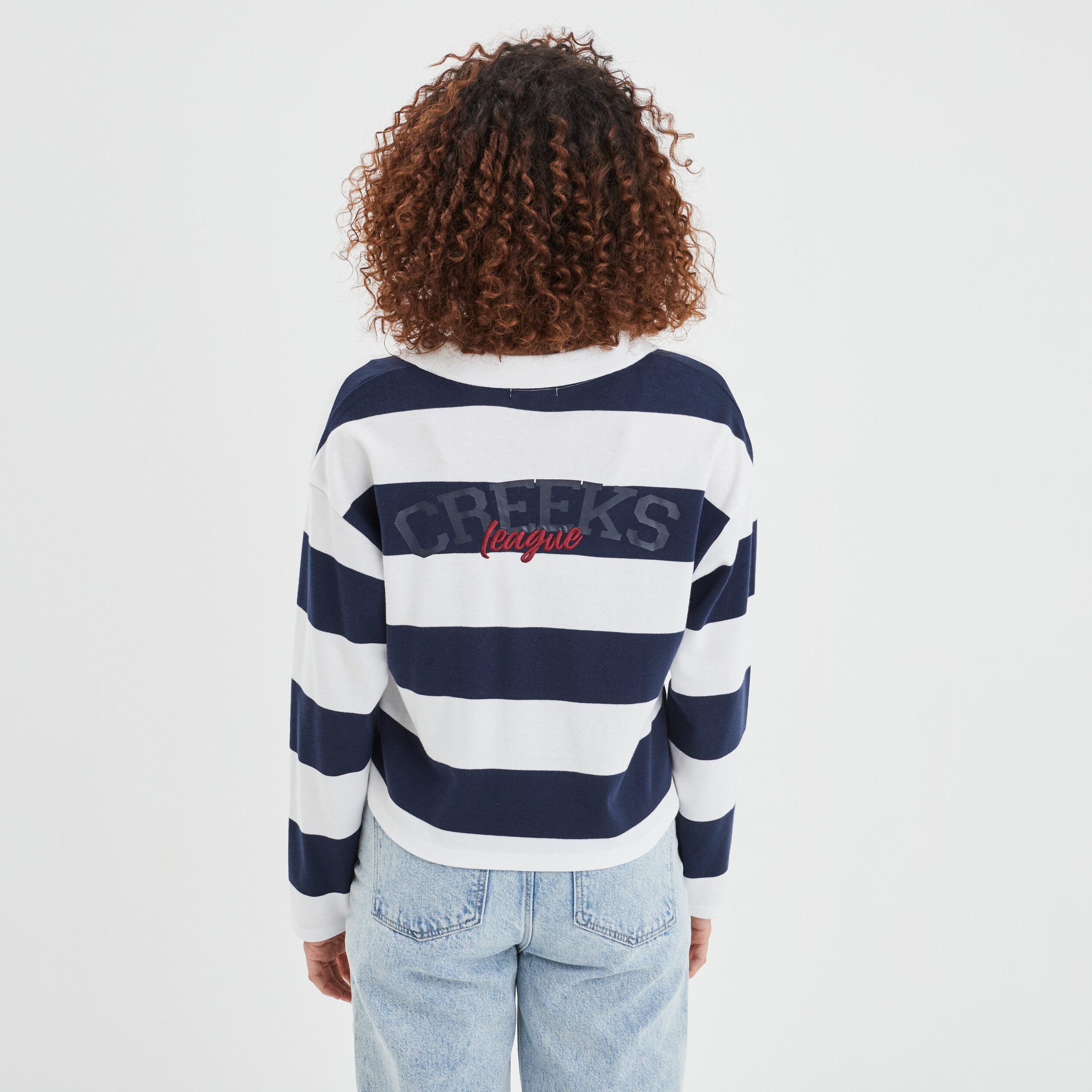 T-shirt col en V manches longues Creeks bleu marine femme | La Halle